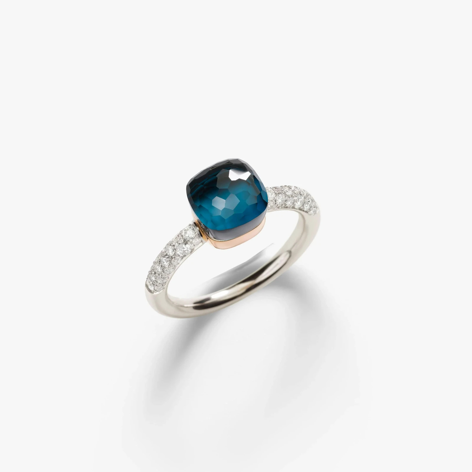 London Blue Topaz and Moissonite 925 Silver Special Nudo ring