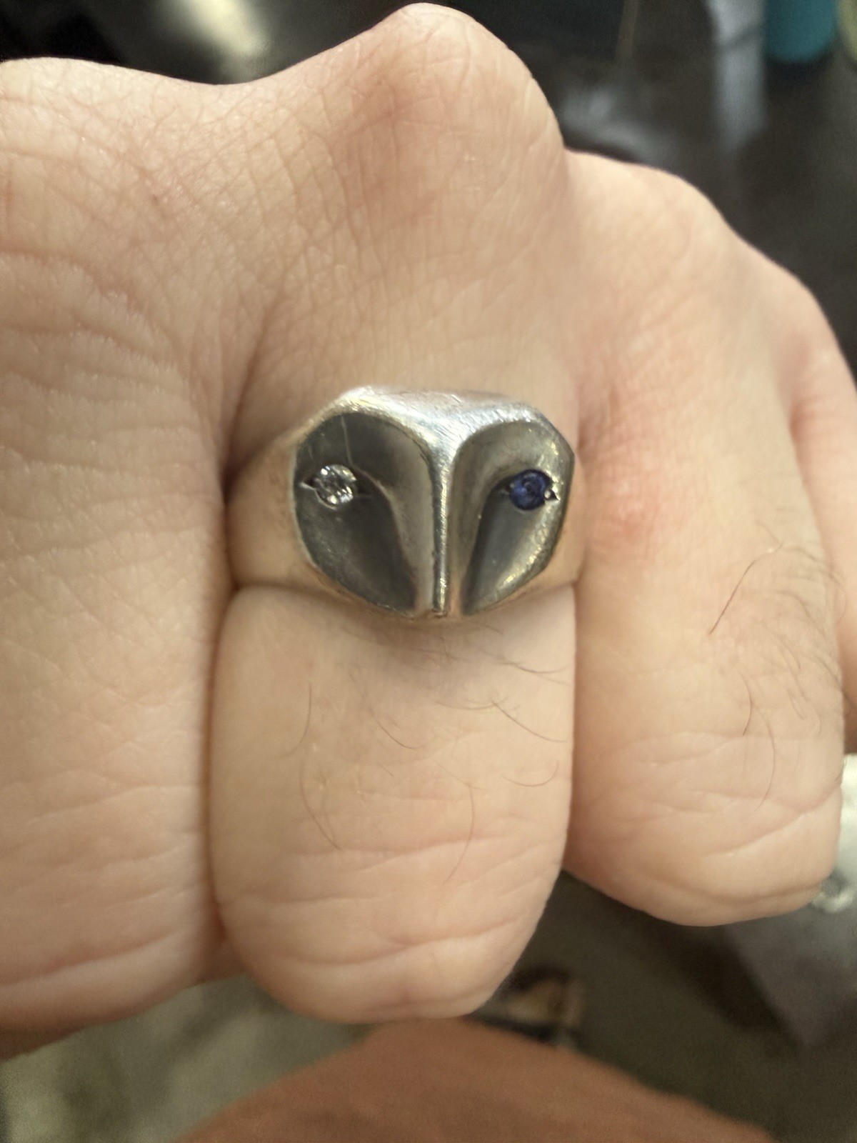 Elina Gleizer Owl Ring- Blue And Clear Stones -sz 10.5