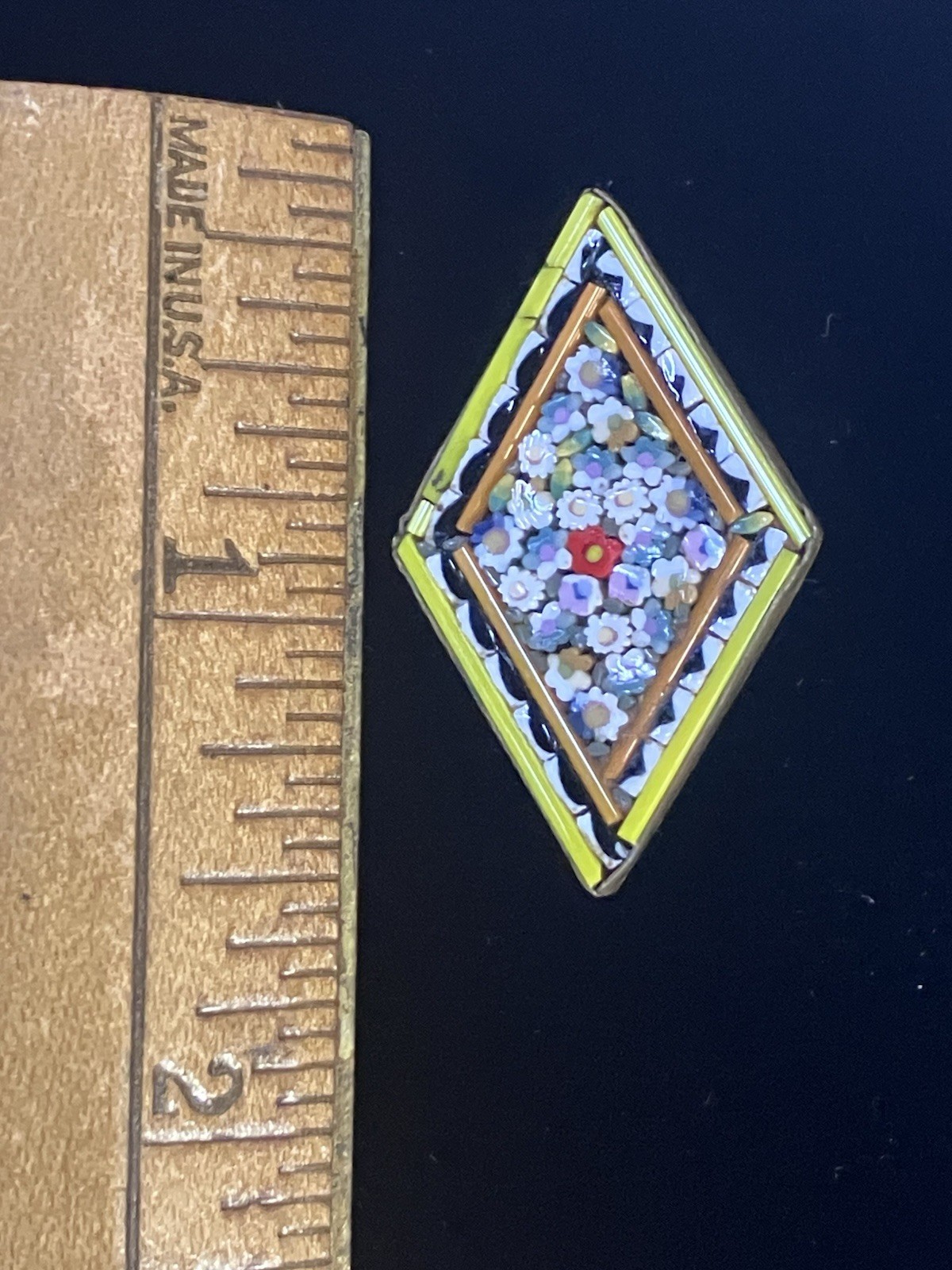 Vintage Micro Mosaic Pin In vibrant Colors Made in Italy