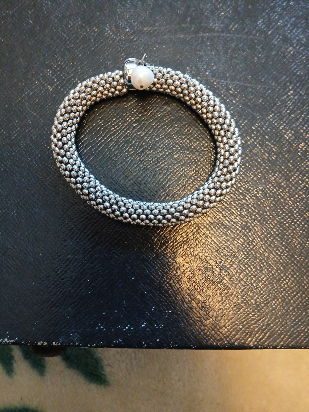 Unique Elastic Stretch Silver 925 Stamped Pearl Roundelle Spacer Bracelet