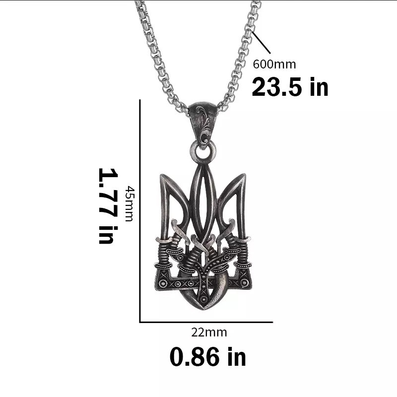Coat Of Arms Of Ukraine Trident Sword Tryzub Jewelry Silver Pendant Necklace