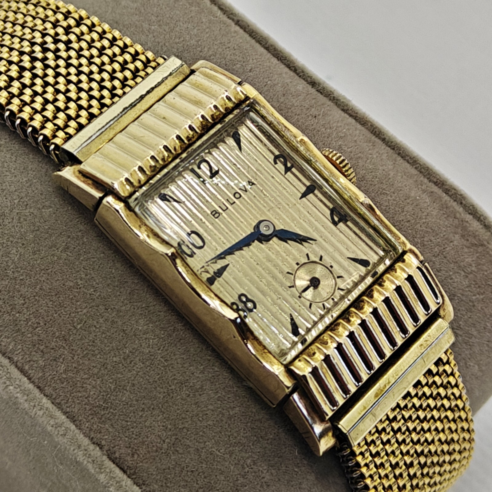 Vintage 1950 Bulova Academy Award T Men’s Watch 10K GF Curtain Dial 21J