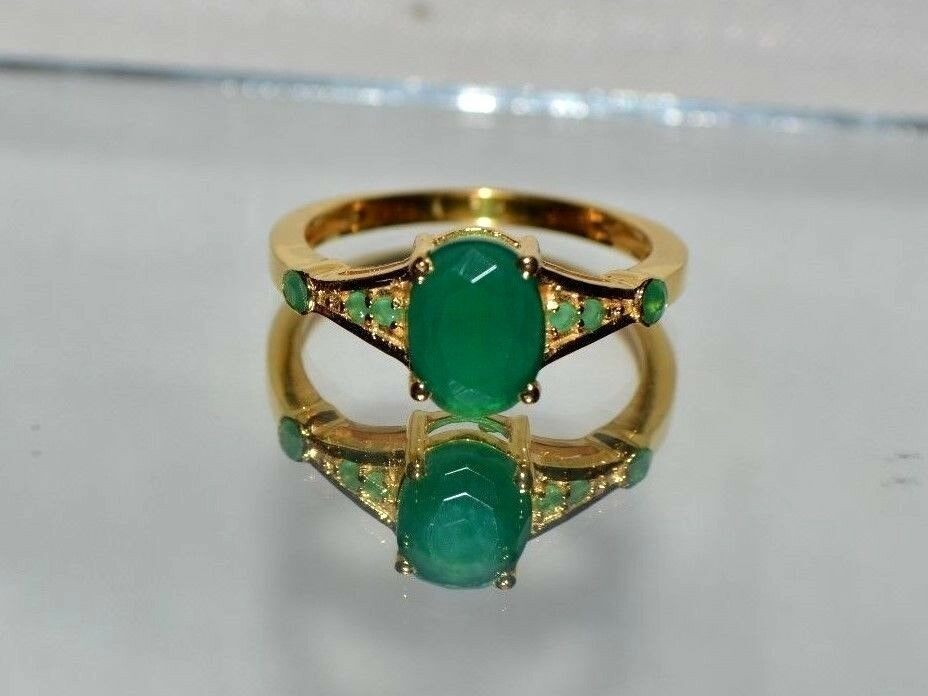 2.80 Ct Natural Emerald Art Deco Vintage Engagement Ring 14K Yellow Gold Finish