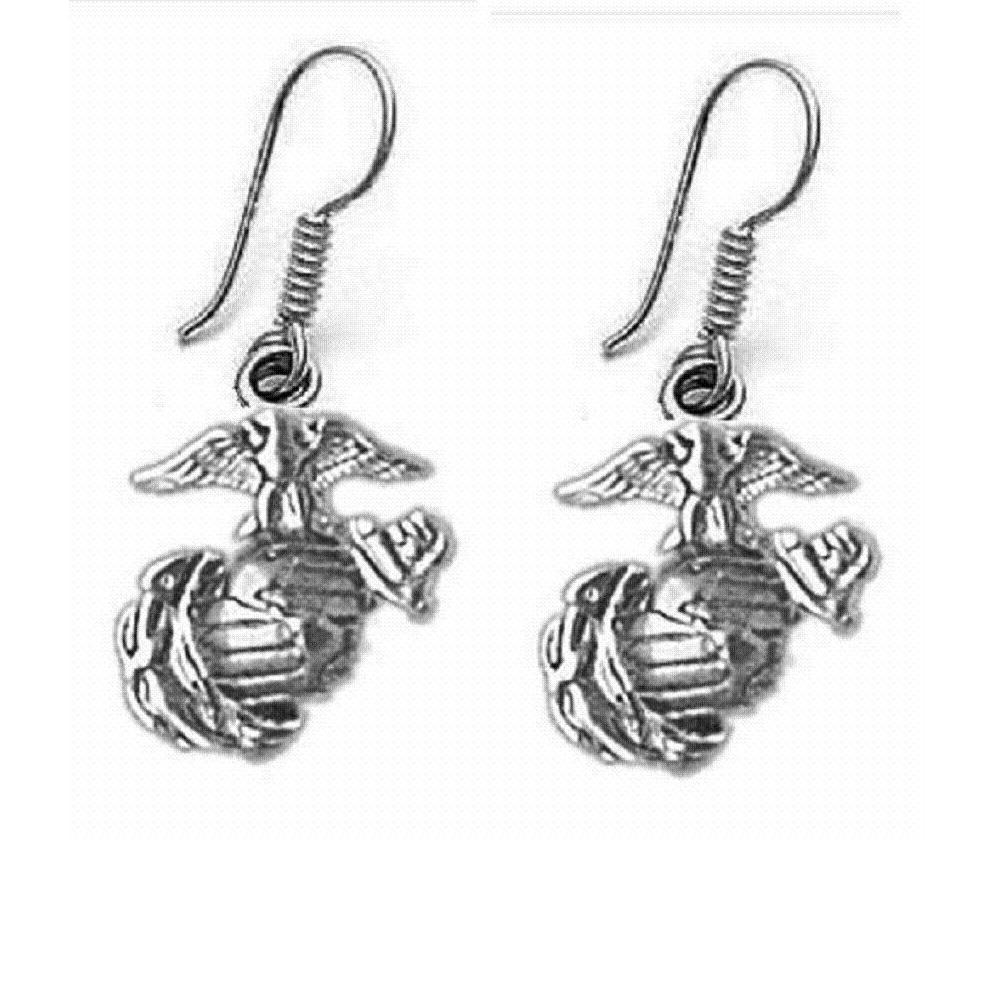 Sterling Silver Eagle Globe Anchor Marine Corps Dangle Earrings, Made in USA
