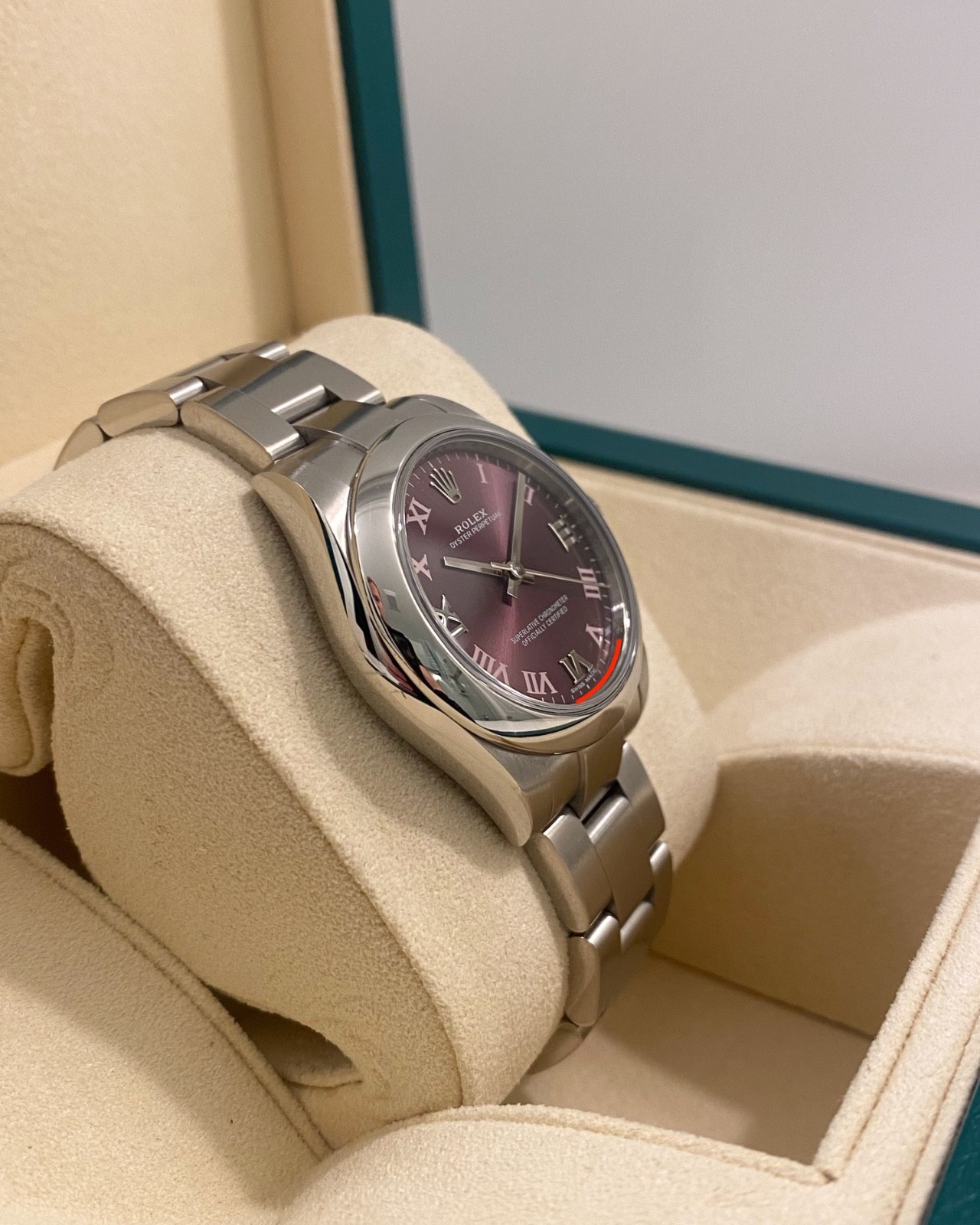 2017 Rolex 177200 Oyster Perpetual 31mm Purple Roman Grape Dial Box and Papers