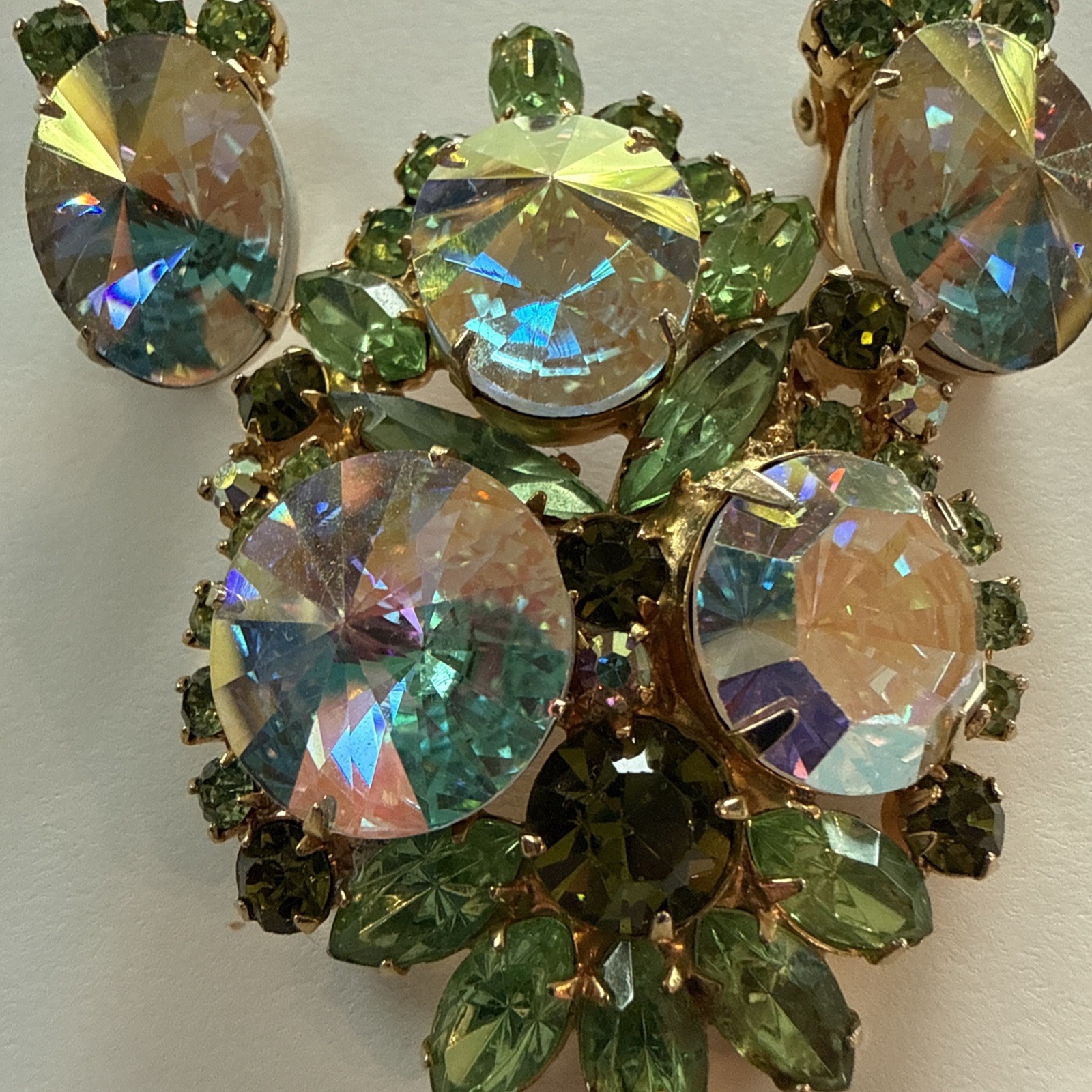 Juliana D&E Aurora Borealis Rivoli Green Rhinestone Demi Parure Set