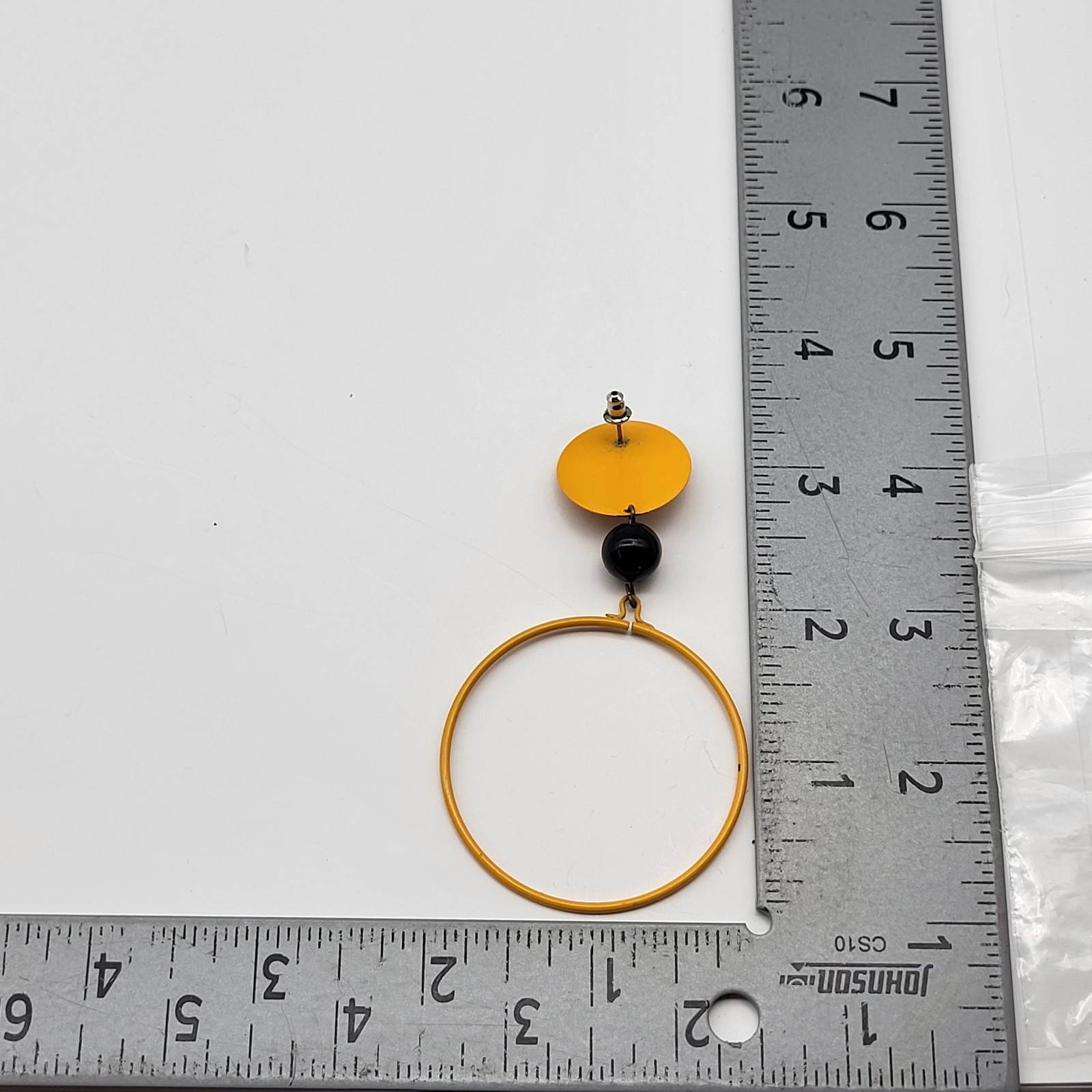 Fabulous Vintage Mustard Yellow Enamel Disco Hippie Earrings Large Hoops Bold