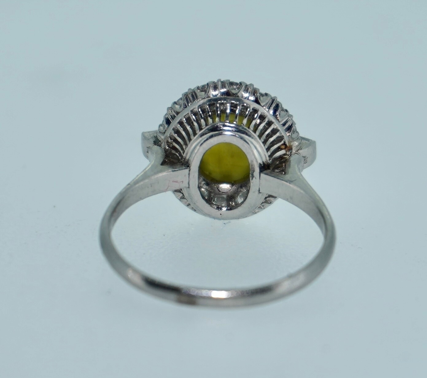 Platinum Cats Eye Chrysoberyl and Diamond Halo Ring