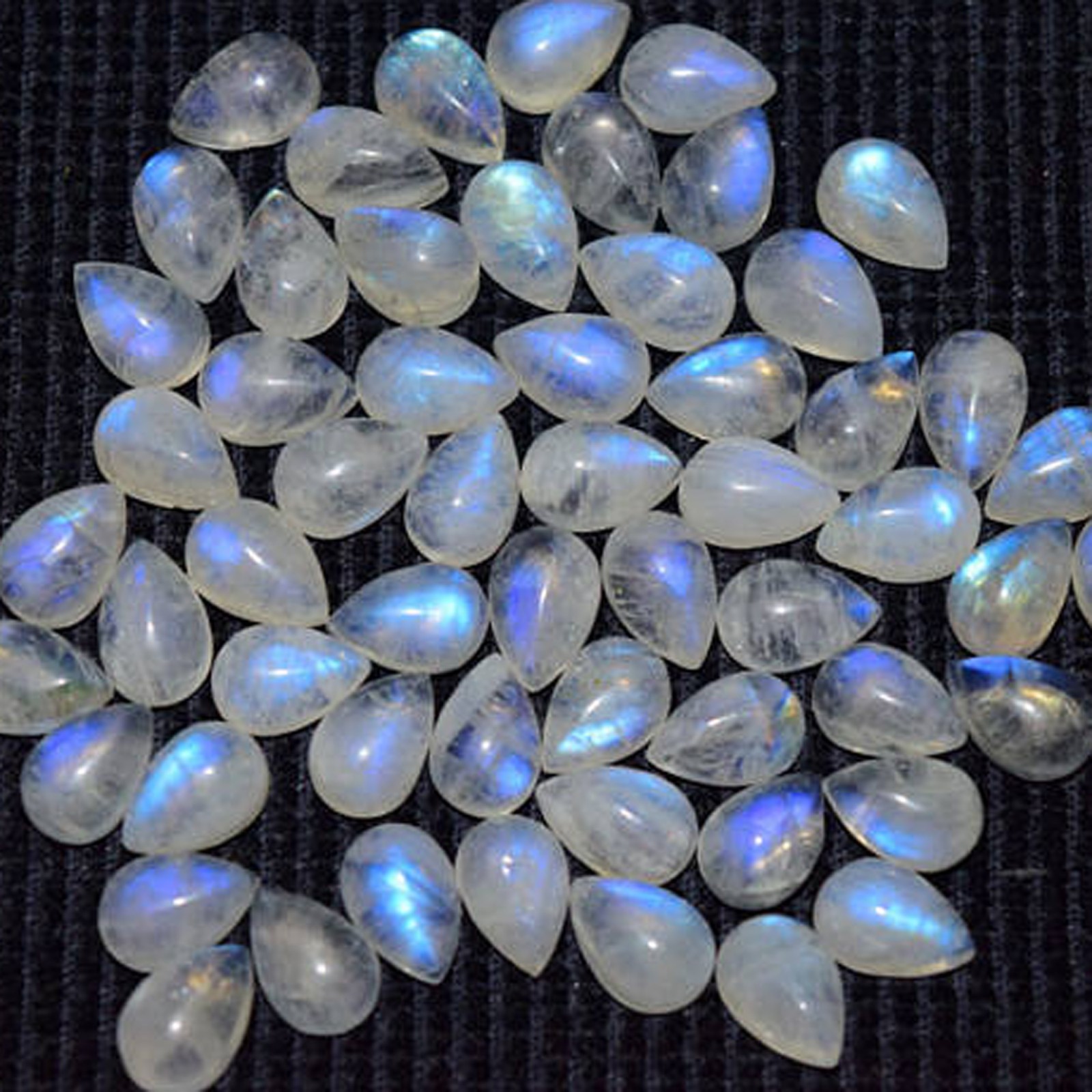 Natural Rainbow Moonstone Pear Cabochon 3x5mm To 12x16mm Loose Gemstone
