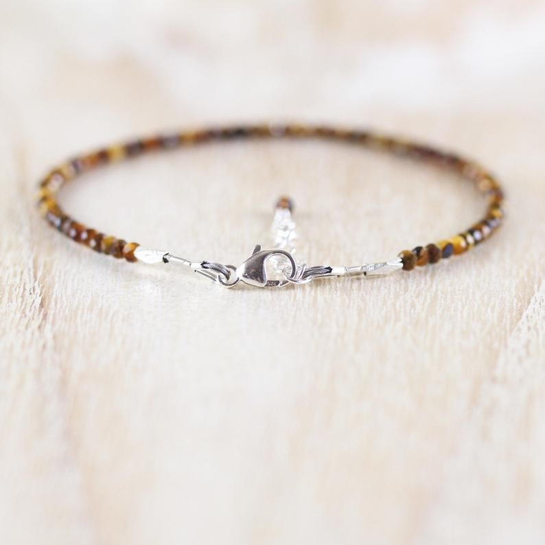 Natural AA+ Tiger’s Eye Round Gemstone Beads Bracelet In925Silver Woman Jewelry