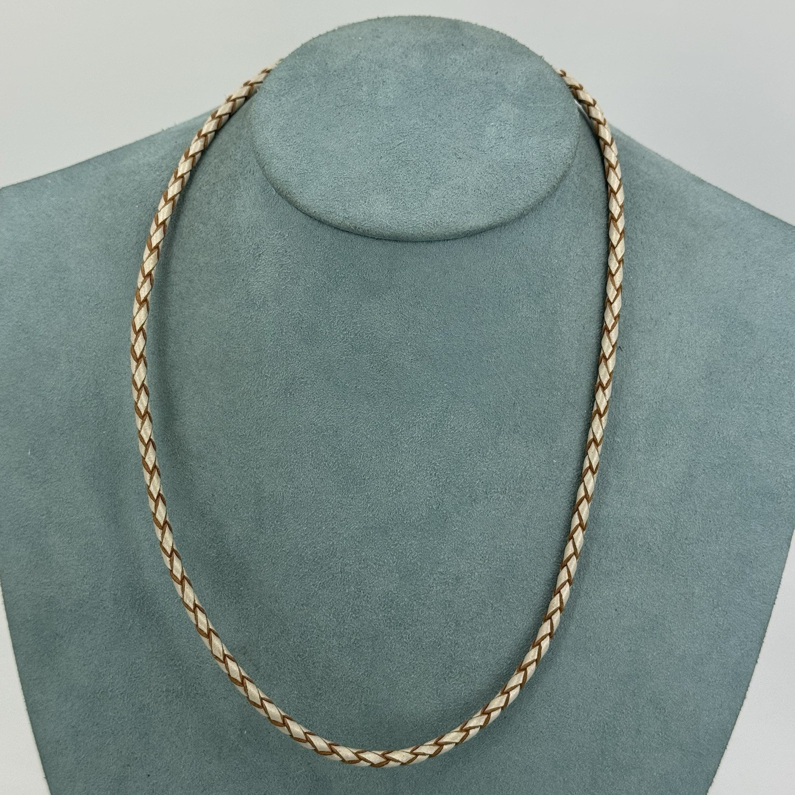 Chrysalis 925 sterling silver charm necklace leather braided tan 17.5”