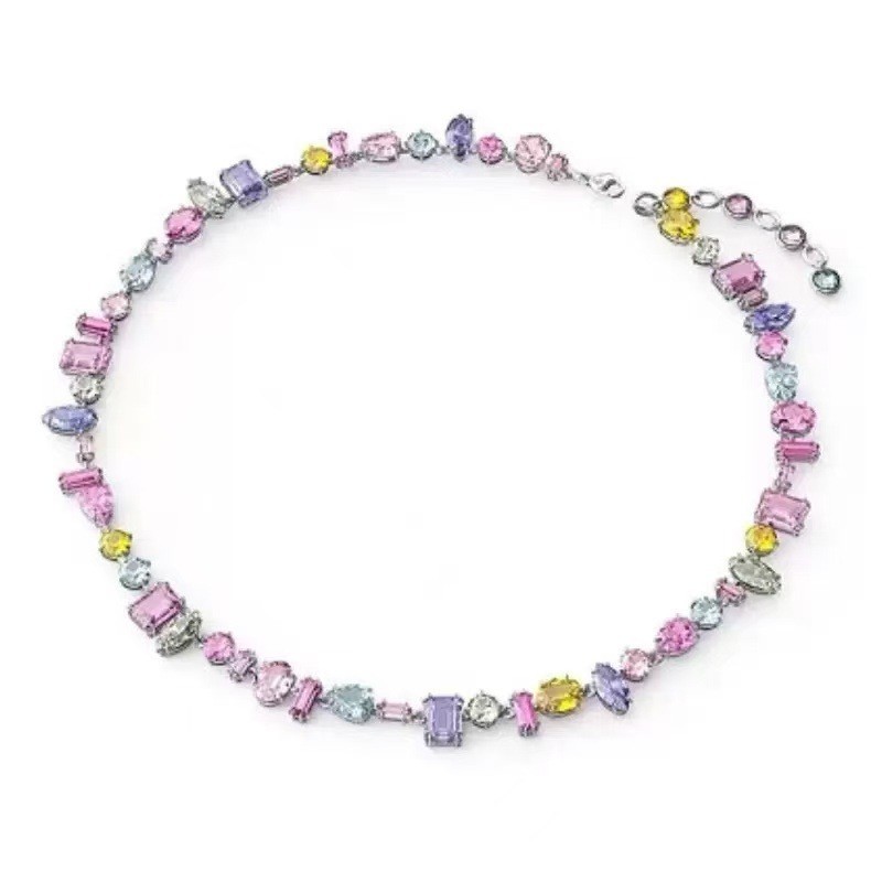 Swarovski Crystal Gema Mix Cut Gemstone Strand Choker Necklace