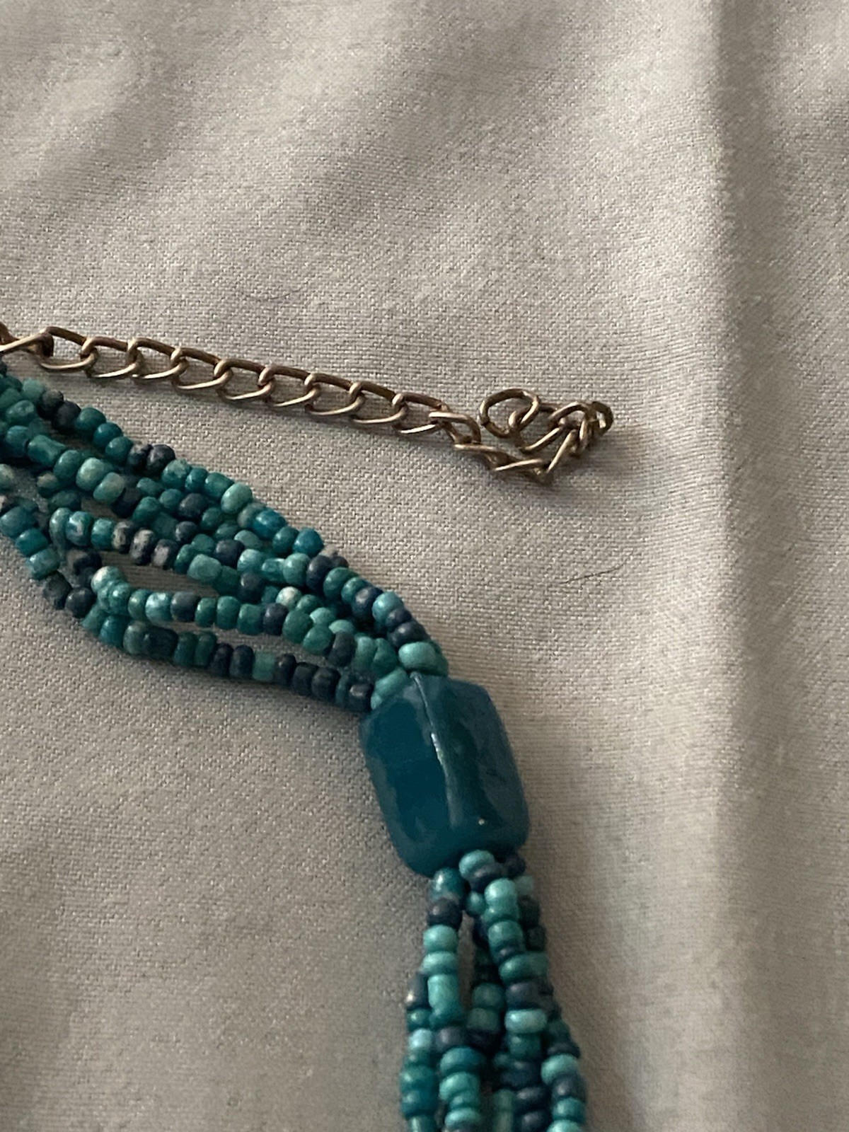 16” Multi Strand Necklace Turquoise Teal Green Blue Beads Various Sizes Vintage