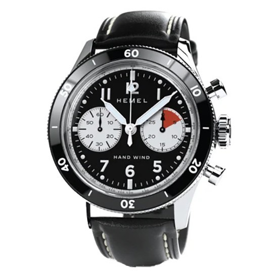 HEMEL Airstream Mechanical Chronograph Steel White Leather Black Men’s Watch