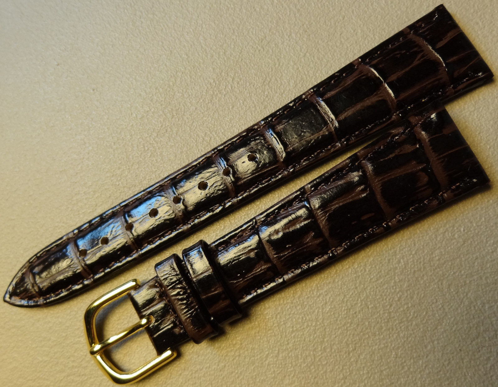 18mm Regular Padded Leather Dark Brown Simulated Crocodile Grain Watch Band