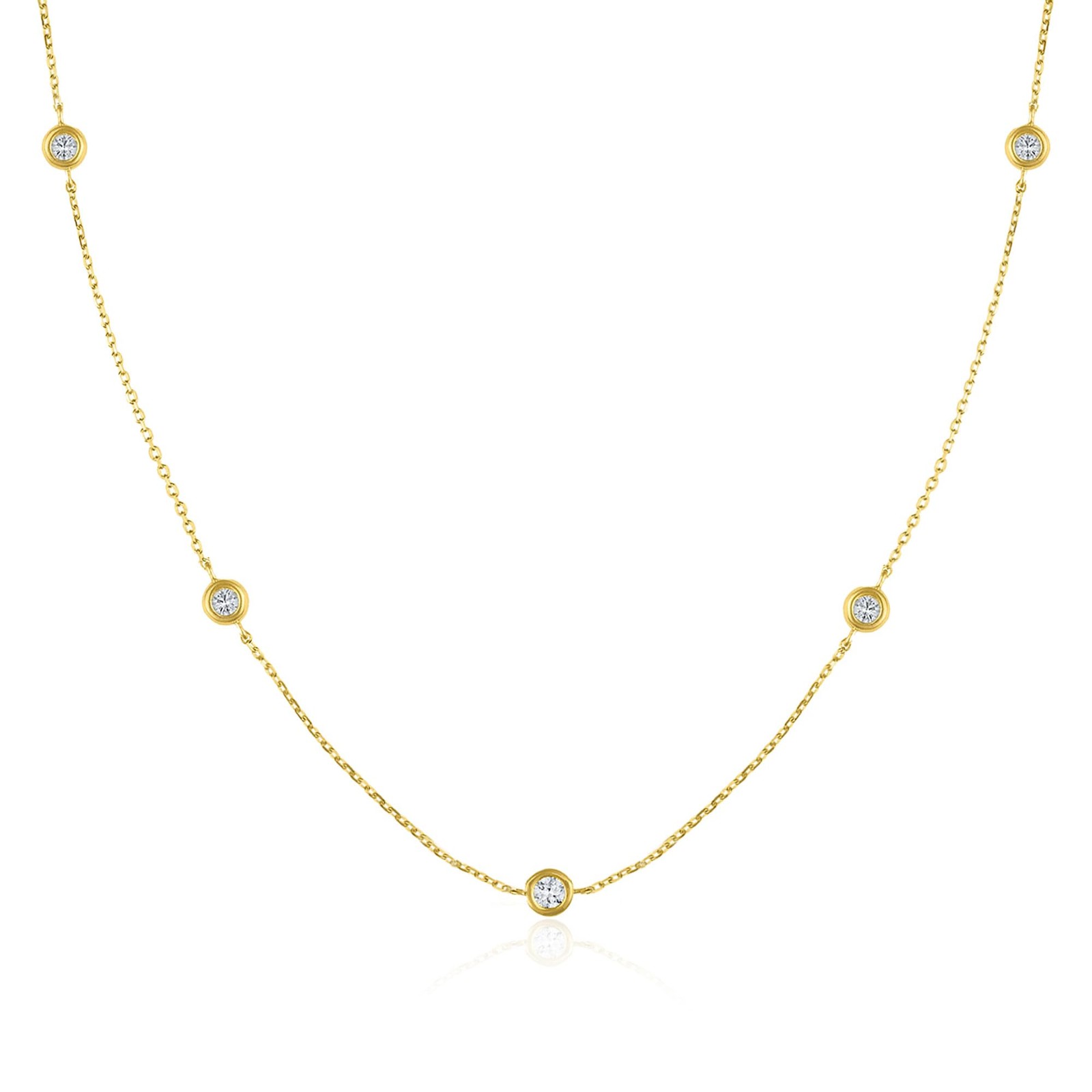 MAX+STONE 10K Yellow Gold Bezel Diamond Pendant Necklace 5 Station Lab Grown