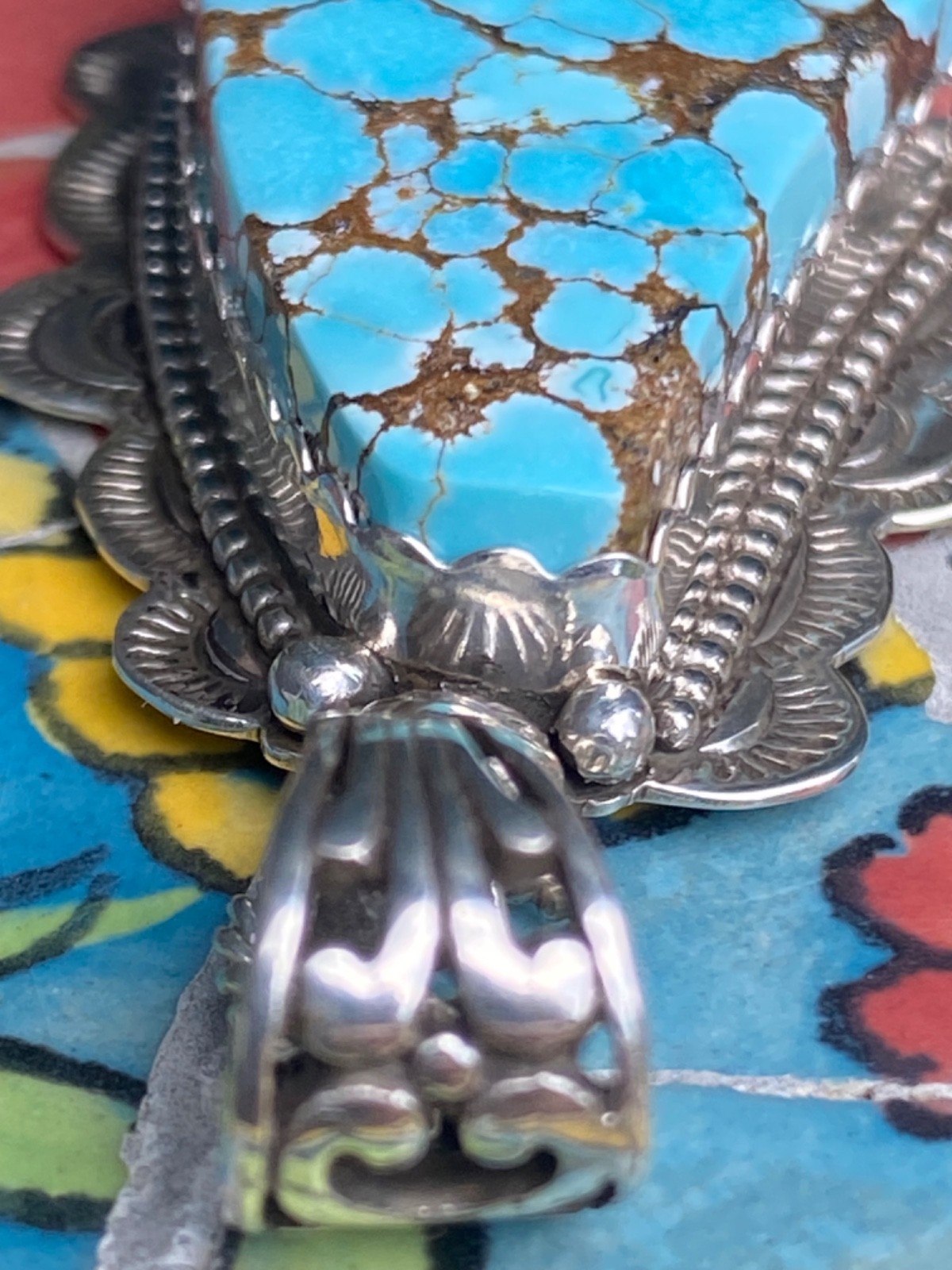 BRAND NEW Appaloosa Turquoise Stamped Floral Pendant 925 Silver
