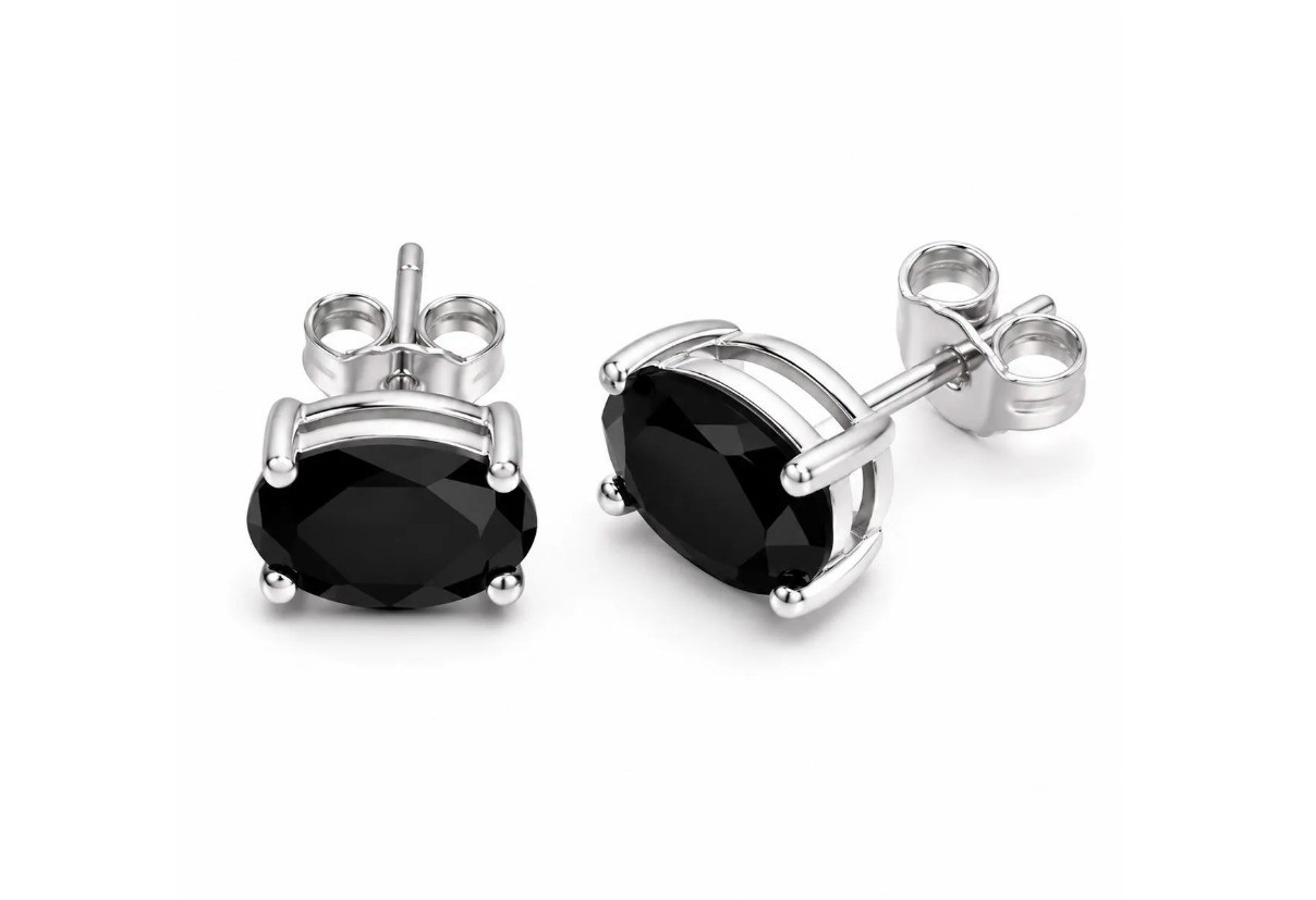 Black Onyx Stud Earrings Silver Oval Gemstone Minimalist Jewelry Gift for her