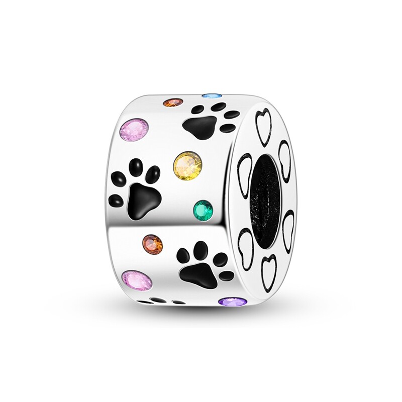 MULA European Silver Plated Charm CZ Enamel Bubble Paw Print For Women Bracelet