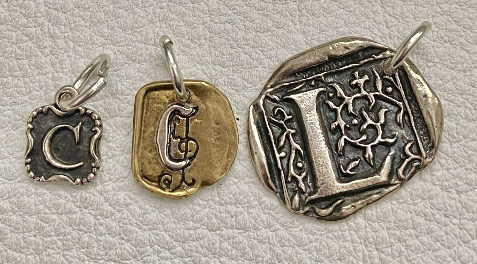 Vintage Waxing Poetic Sterling Silver Charms Initial Seal Insignia Letters