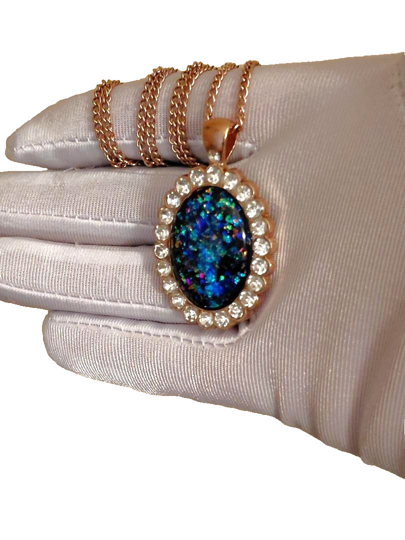 Opal Pendant Royal Blue Resin Opal On 18-Karat Rose Gold-Plated Stainless-Steel