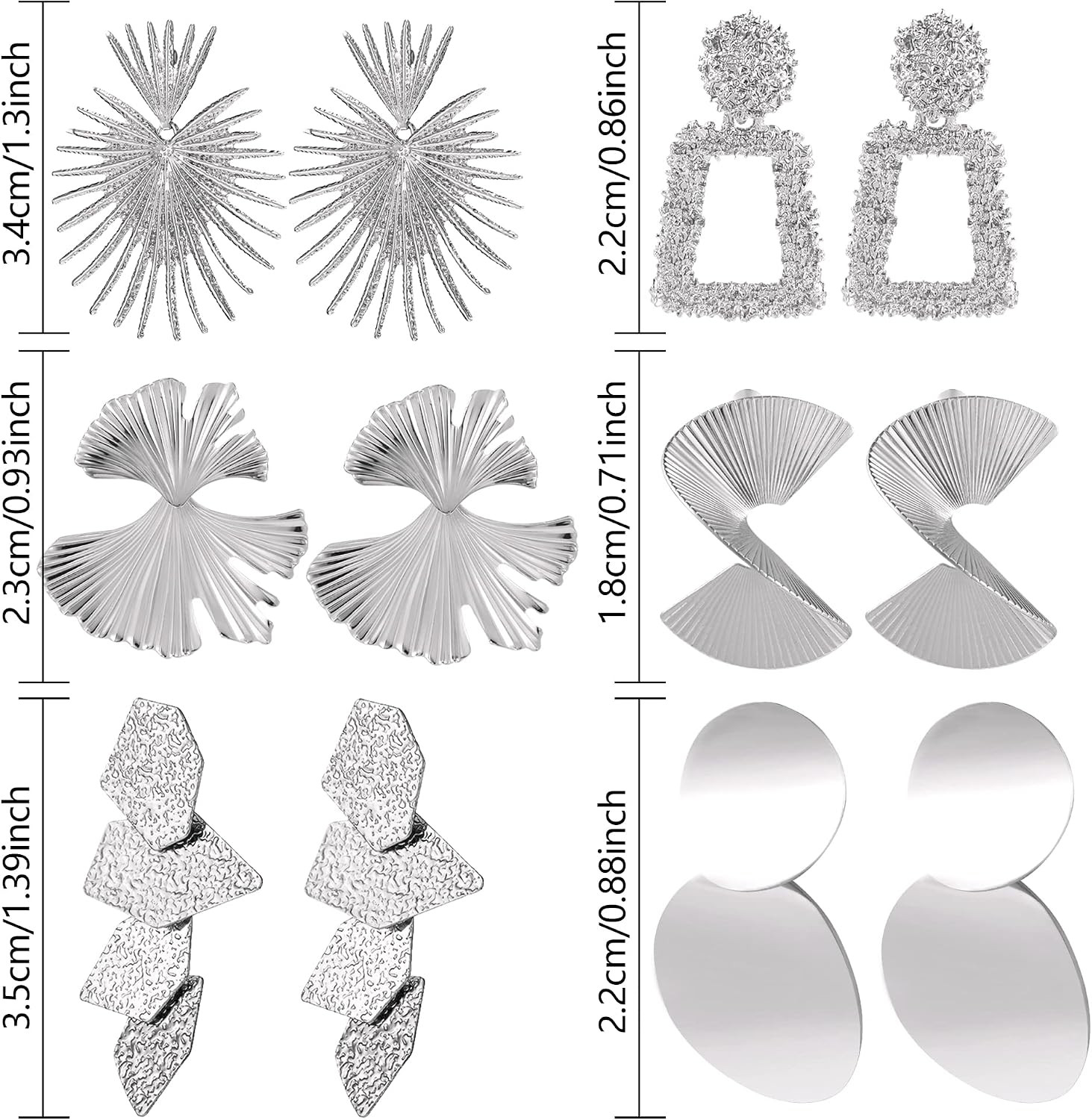 6 Pairs Bmadge Statement Earrings Set for Women, Large Silver Gold Geometric Ear