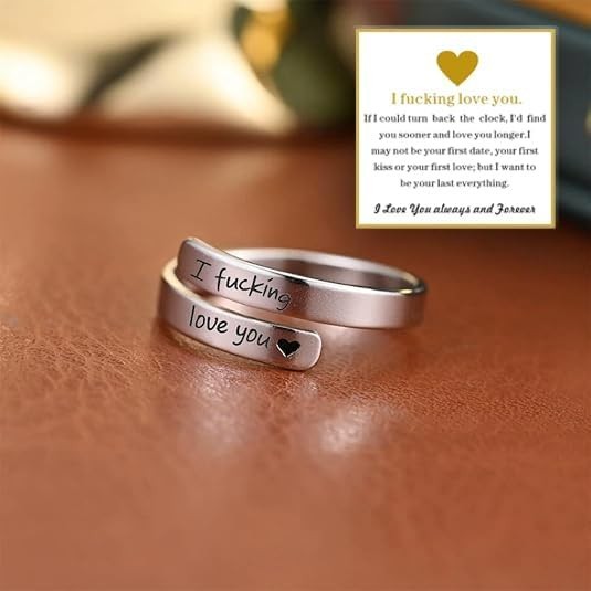 I F♡Cking Love You Ring for Women, Hope Rings Adjustable Stainless Steel Silver
