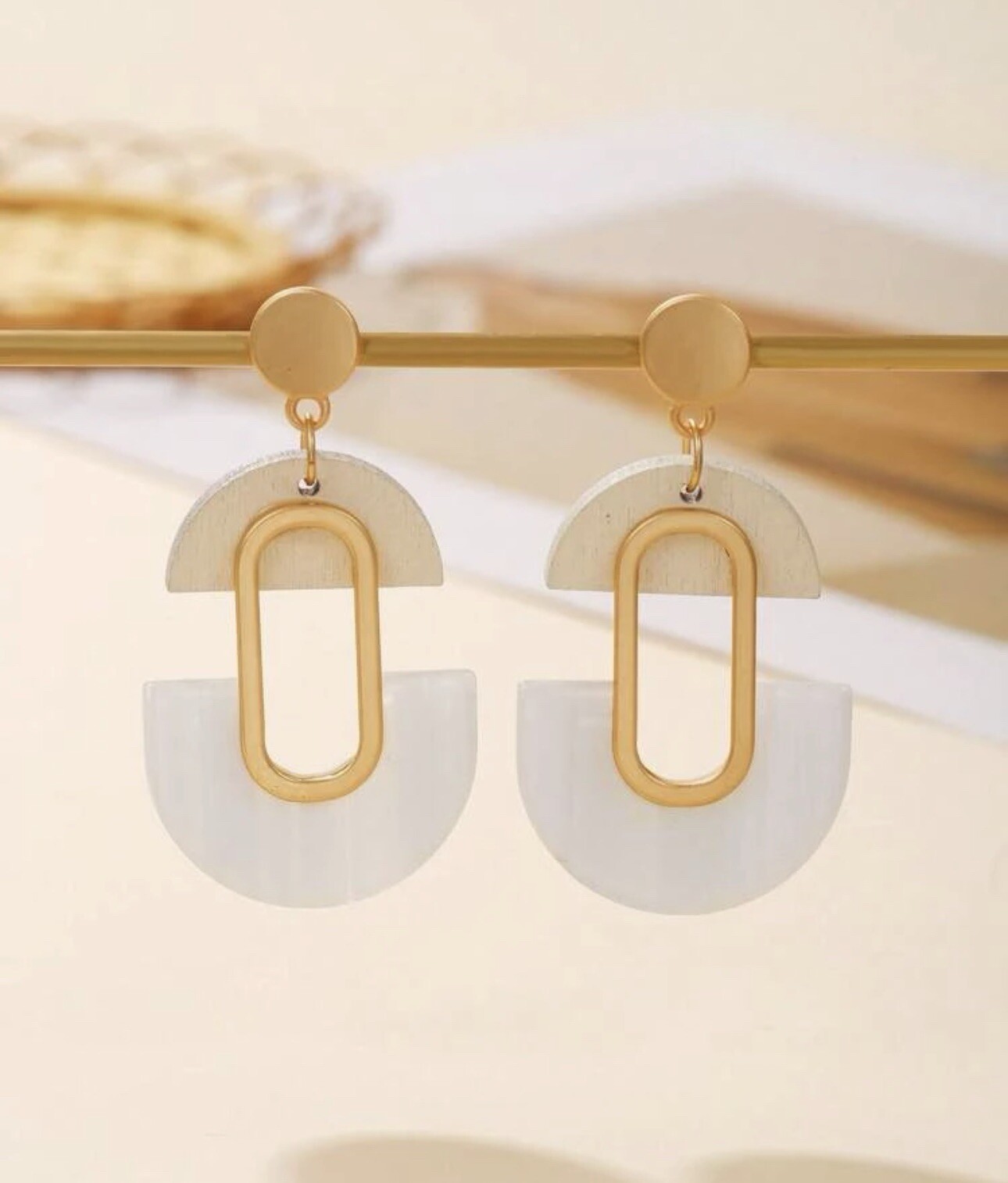 Gold White Gray Acrylic Arch Dangle Earrings Boho Oval Drop Jewelry Gift NEW