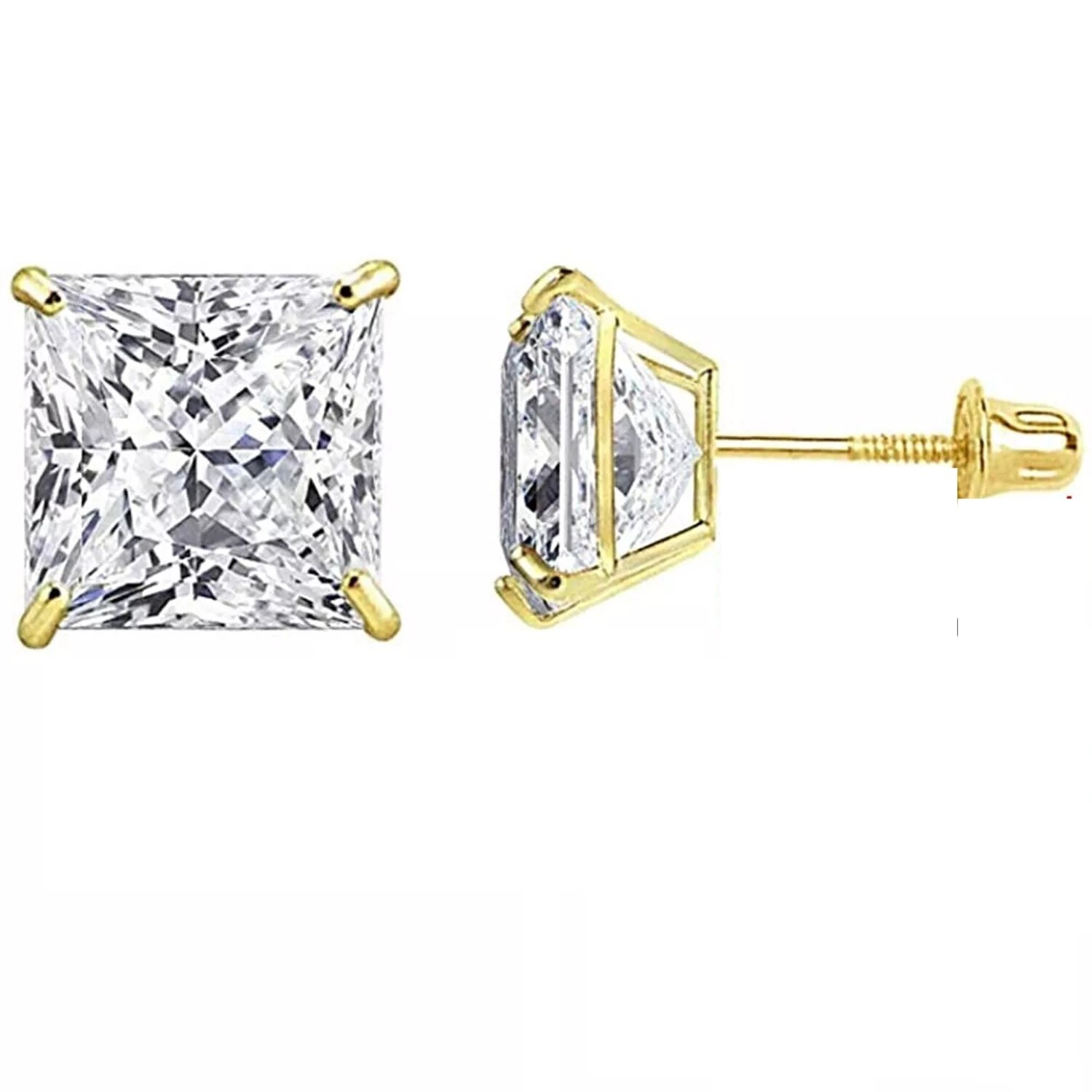 1 ct. Princess Lab-Created Diamond Screw Back Stud Earrings – 14k Yellow Gold