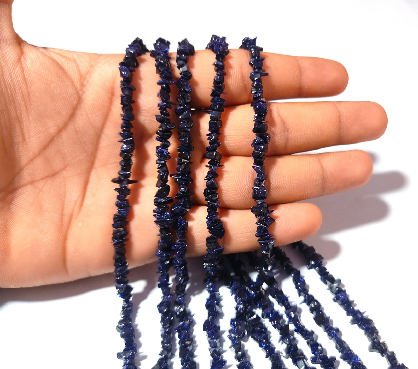Natural Stabilized Blue Sunstone Chip 4-6mm Smooth Beads 34″Inch 5 Necklace