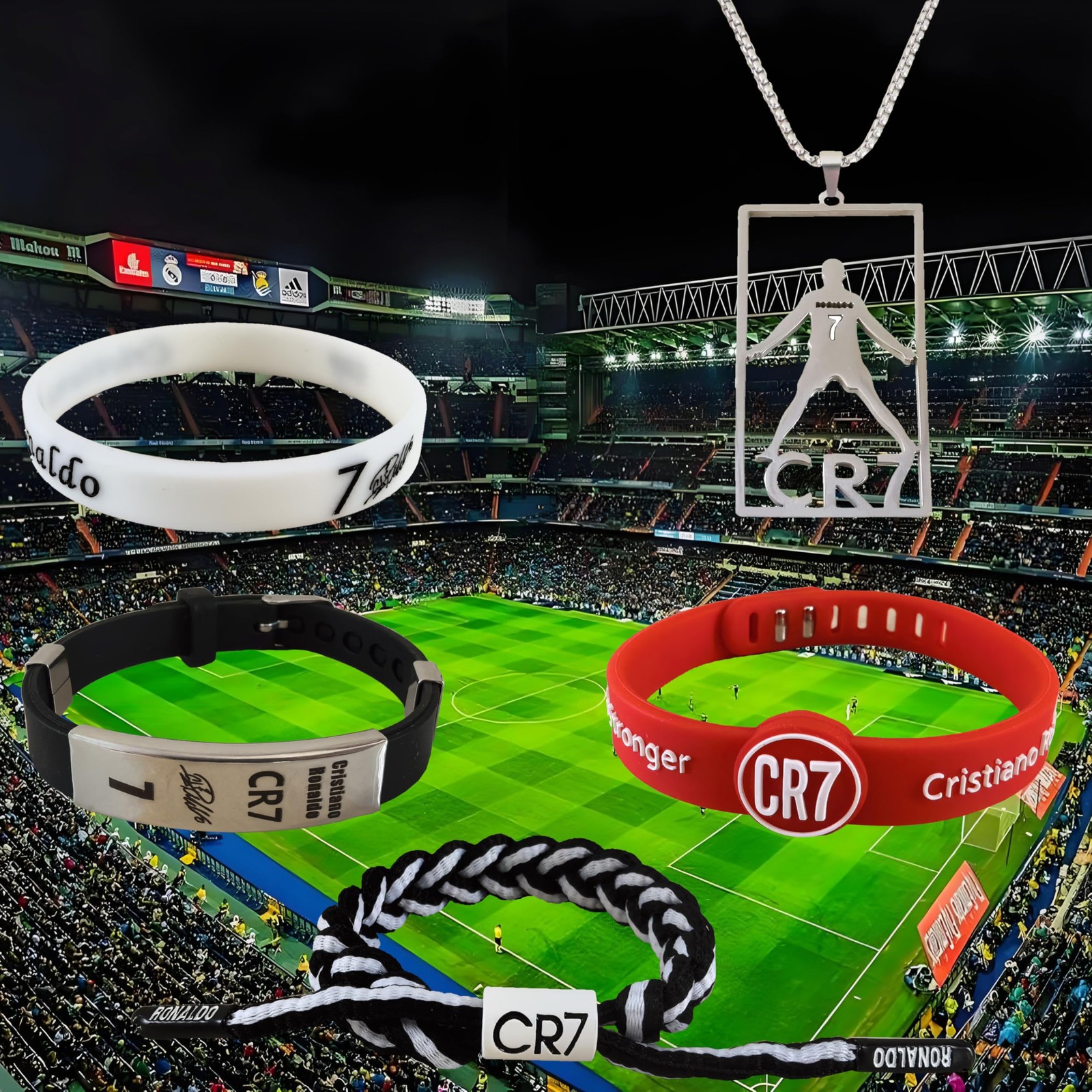 Toogod 5 Pack World Soccer Cup No.7 Soccer Necklace Portugal Silicone Bracelet