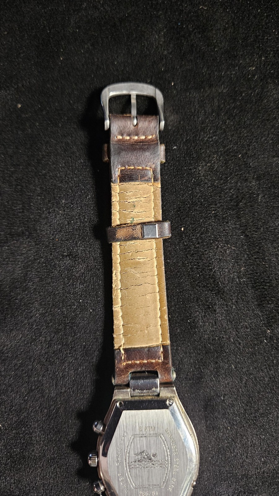 VTG Mercedes-Benz Watch Mens 34mm Black Dial Brown Leather Chronograph Date