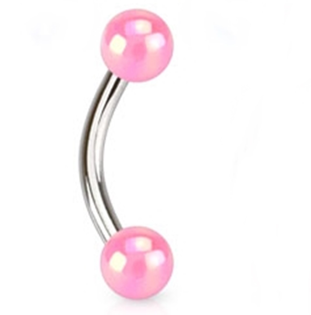 Eyebrow Rook Curve Pink 3mm Balls 16 Gauge 3/8″ Barbell Steel *