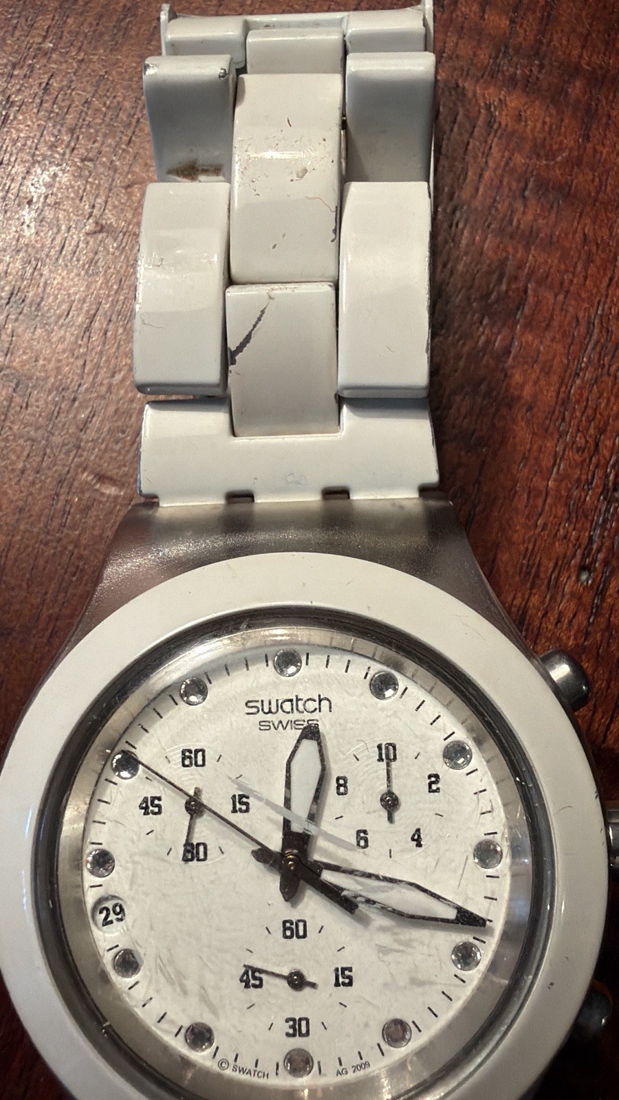 2009 White Swatch Chronograph Watch for Men and Women, Rare Swiss Swatch Chrono