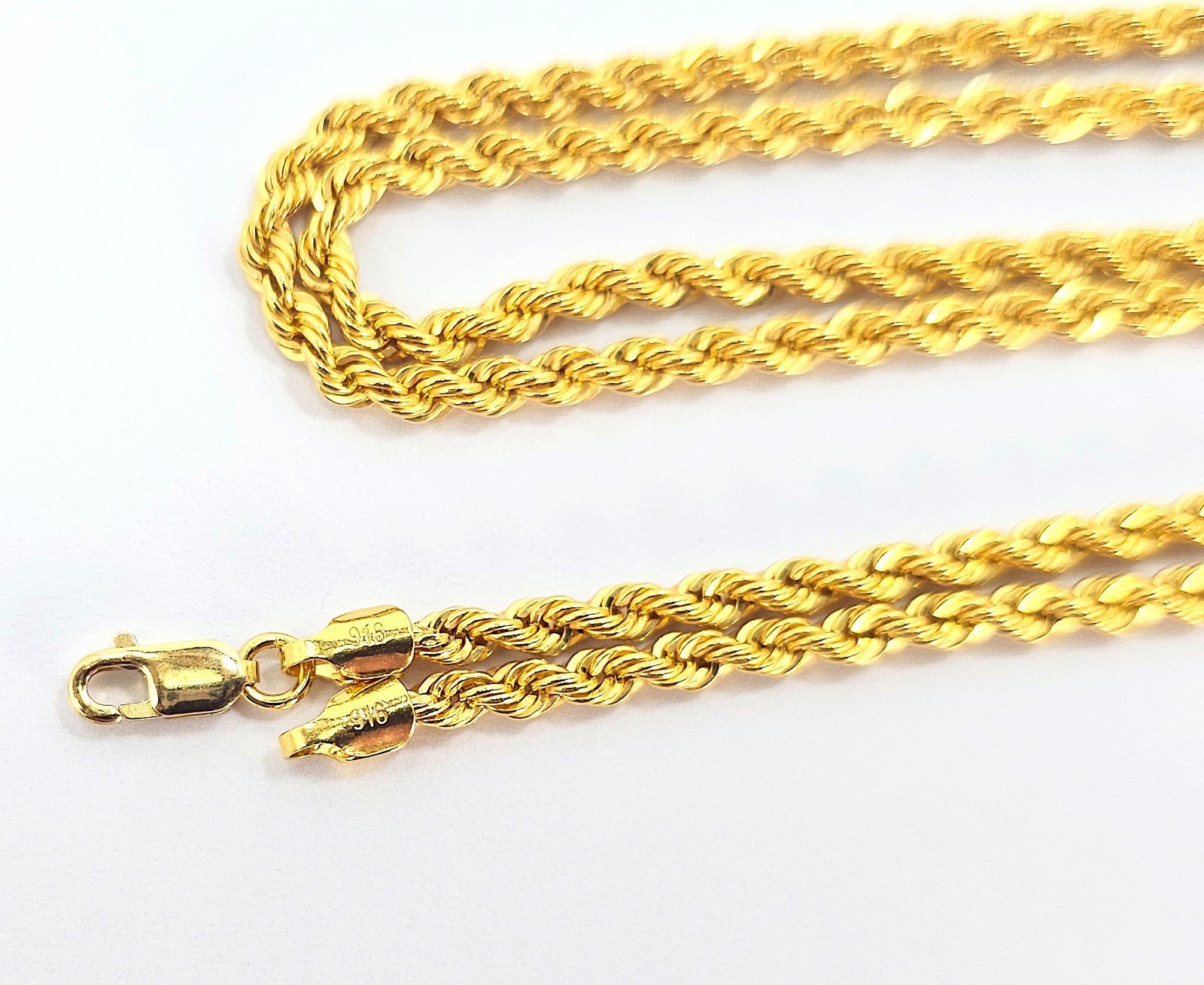 22K Gold Rope Chain Necklace 19.75 in 2.7 mm Hollow Genuine Hallmarked 916