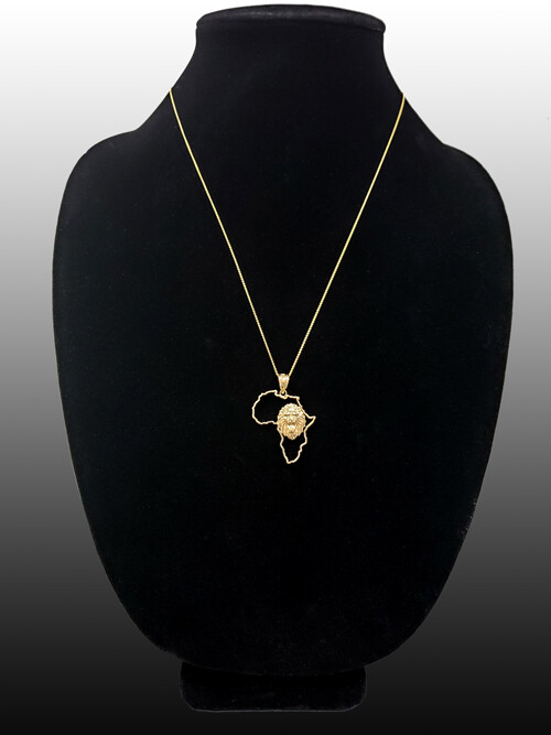 Yellow Gold Africa Map Lion Pendant Necklace