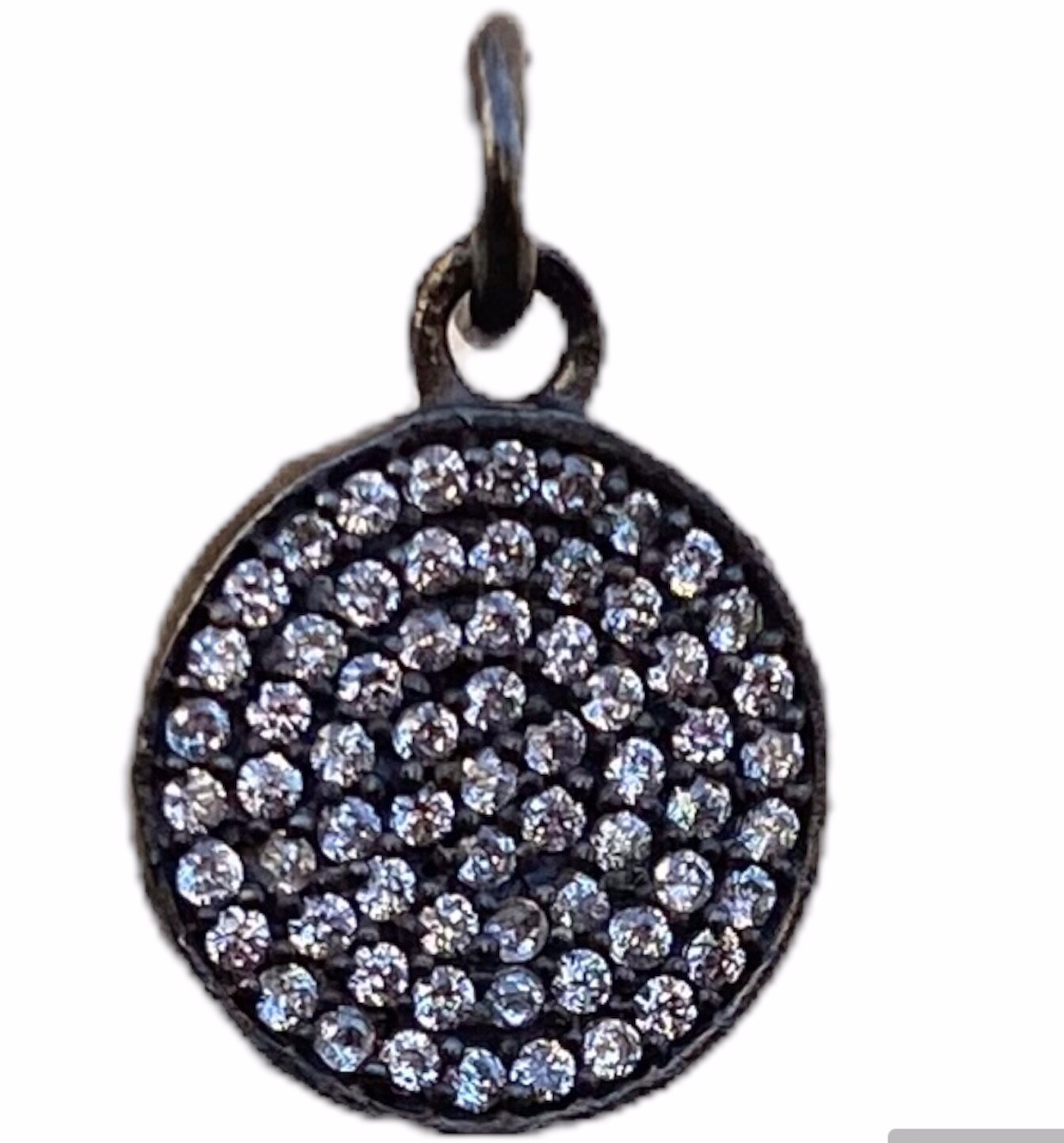 Round Black Oxidized 925 Silver Plated Disc Pendant With CZ Stone Jewelry PD 144