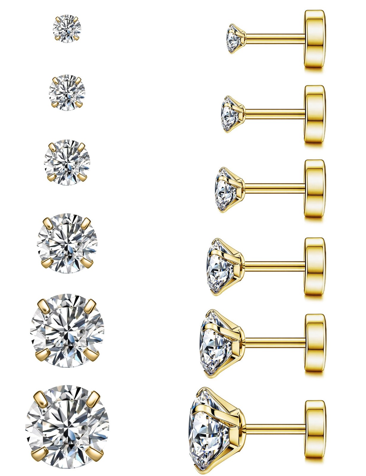 WSSXC 20G Hypoallergenic Flat Back Earrings for Women Men Silver 14K A-002-Gold