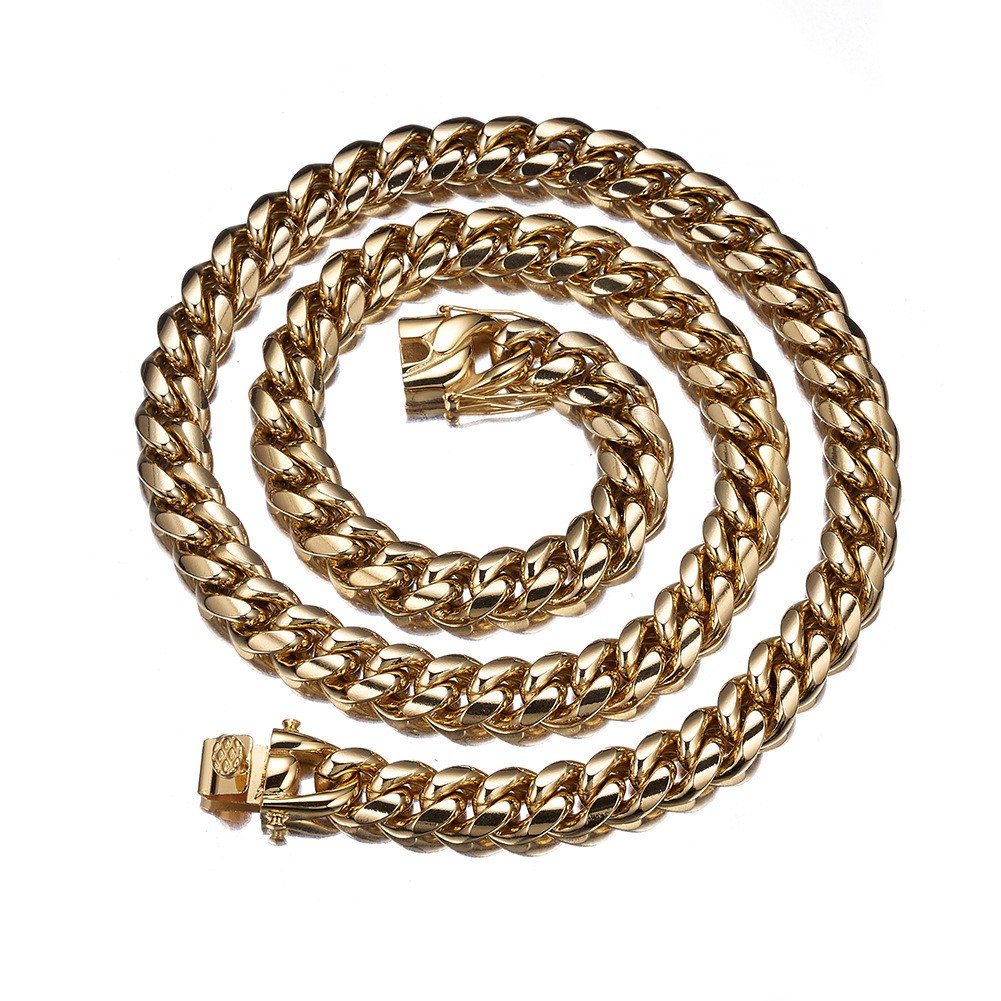 6-22MM Full Stainless Steel 18K GP Miami Hip Hop Cuban Chain Necklace Bracelet
