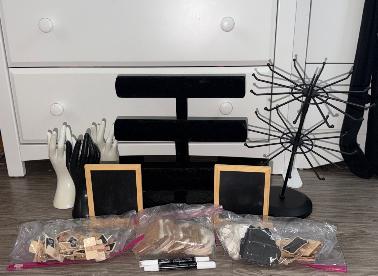 Jewelry Display Lot, 5 Stands, 2 Signs, +100 Tags, 2 Chalk Markers
