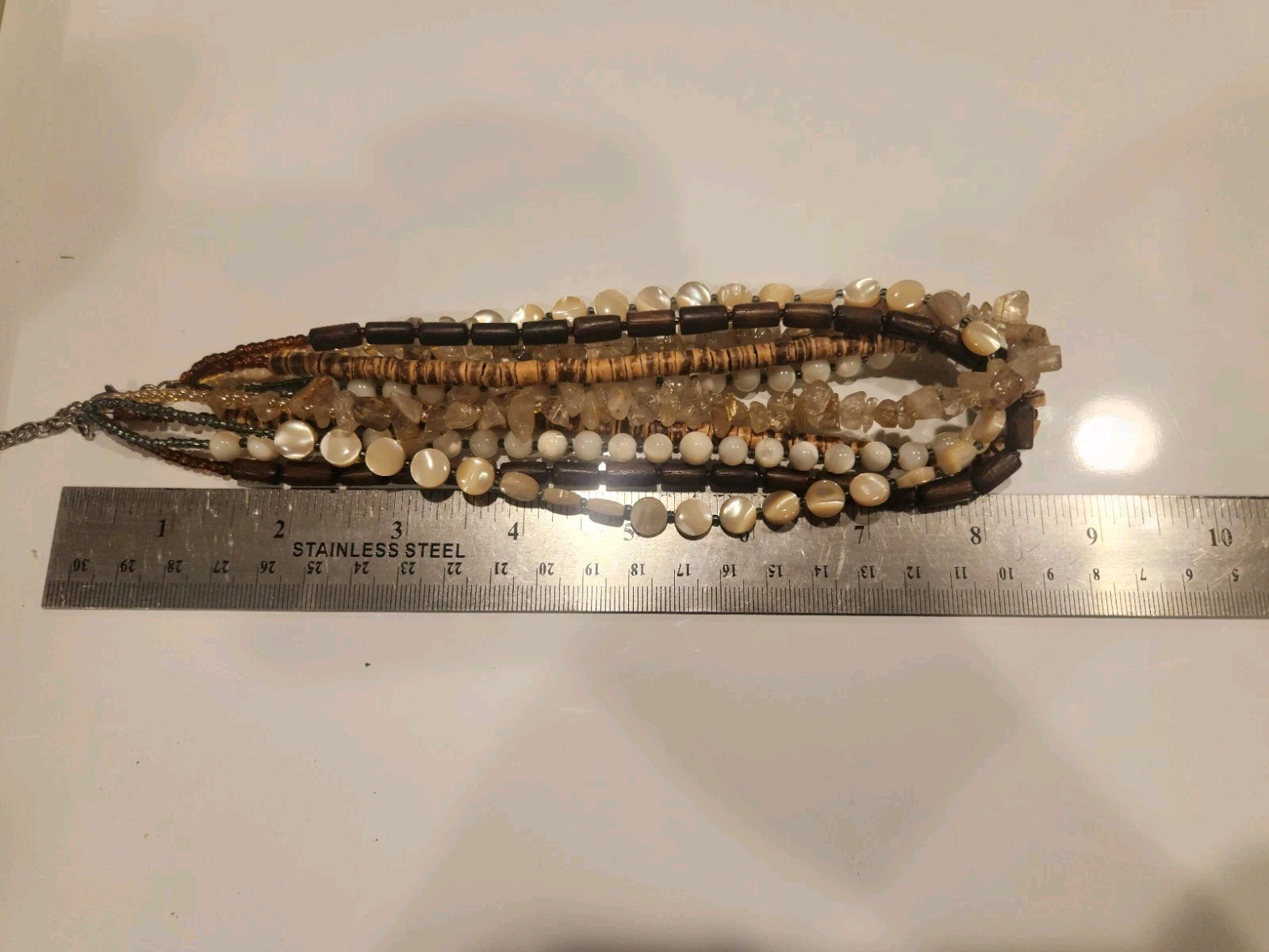 Silpada Sterling Silver 5 Strand Mop Quartz Wood Shell Necklace 17 In