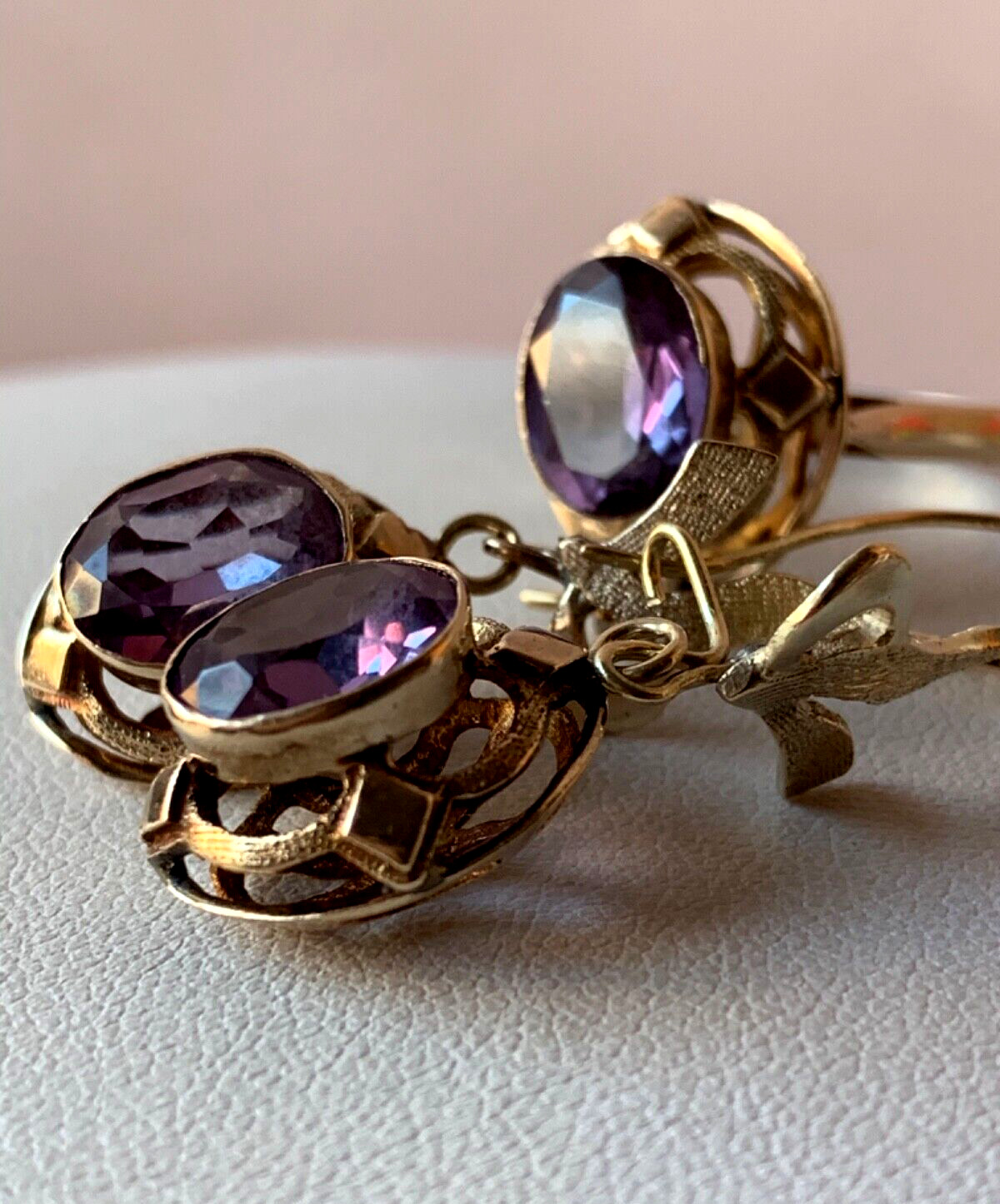 VINTAGE 14K RING & EARRINGS COLOR CHANGE PURPLE SAPPHIRE SET OF 2 CUSTOM MADE