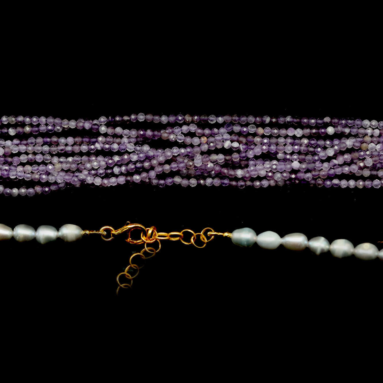 Unheated Purple Amethyst & White Baroque Pearl 32in 925 Sterling Necklace