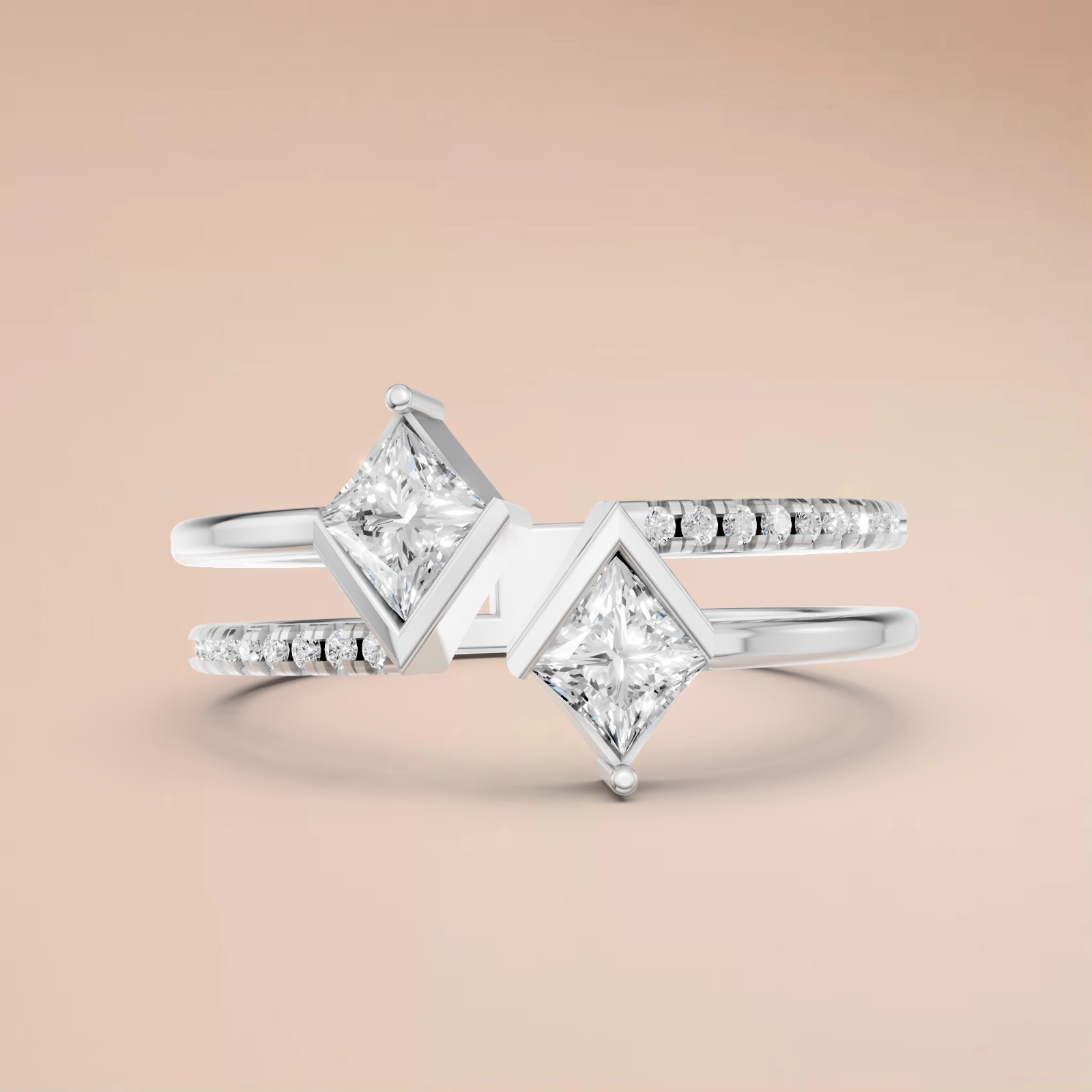 Open Bypass Ring Kite & Round Lab Grown Diamond Pave Setting Stackable Ring
