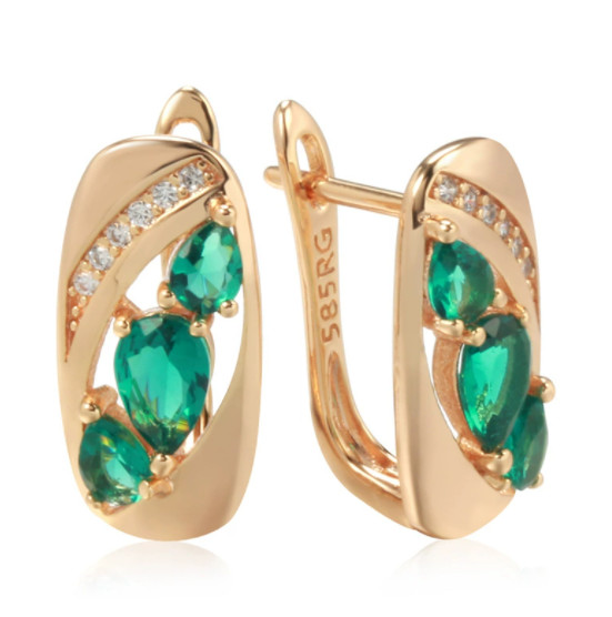 Elegant 585 RG Rose Gold Rose Gold Earrings with Emerald Green Zircon 3.1g
