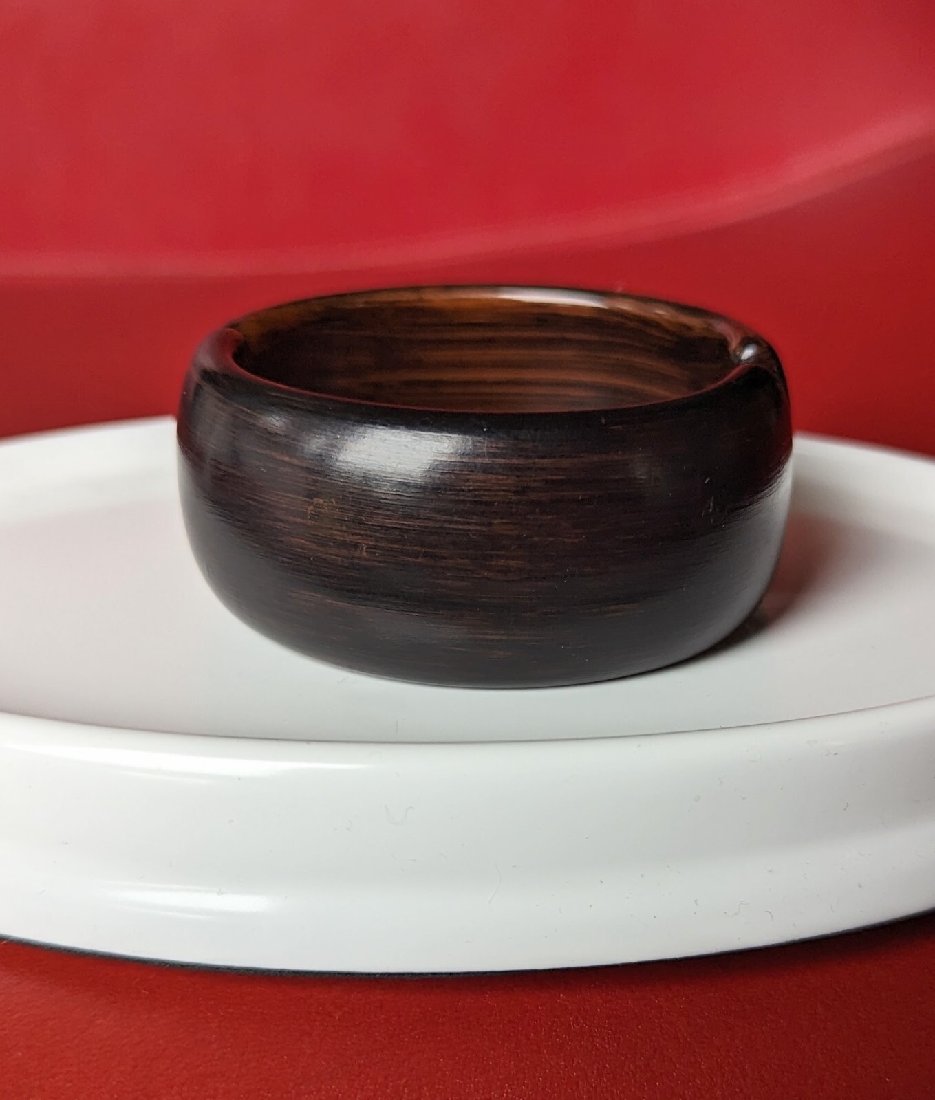 Vintage Dark Brown Faux WOOD Lucite Clamper Bangle 1 ¼” Wide Bracelet