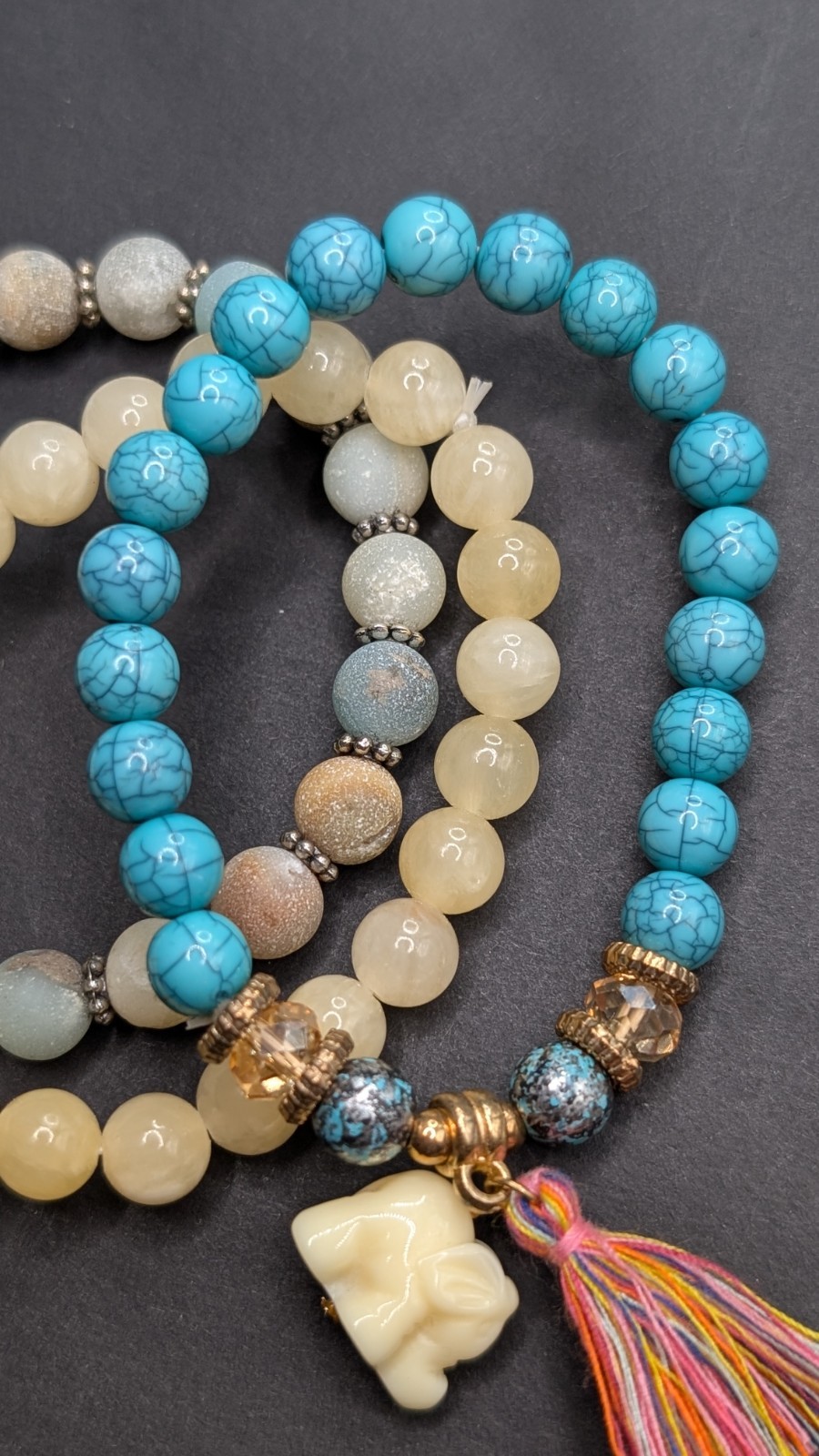 Women’s Elephant Charm Mixed Beaded Stretch Bracelet (16cm) 6″ S Wrist Set