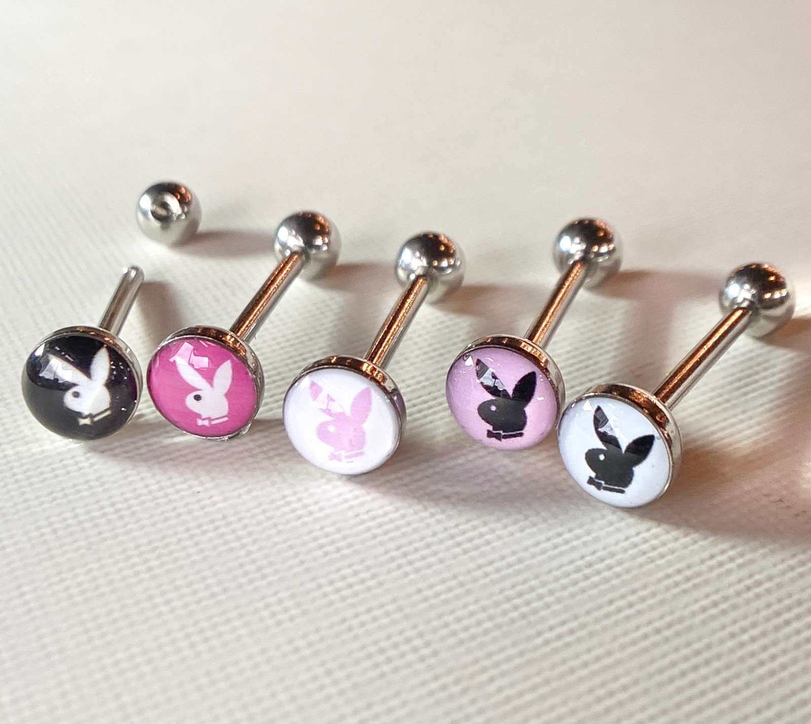 5pc Playboy Bunny Logo Tongue Rings Tounge 14g Wholesale Lot