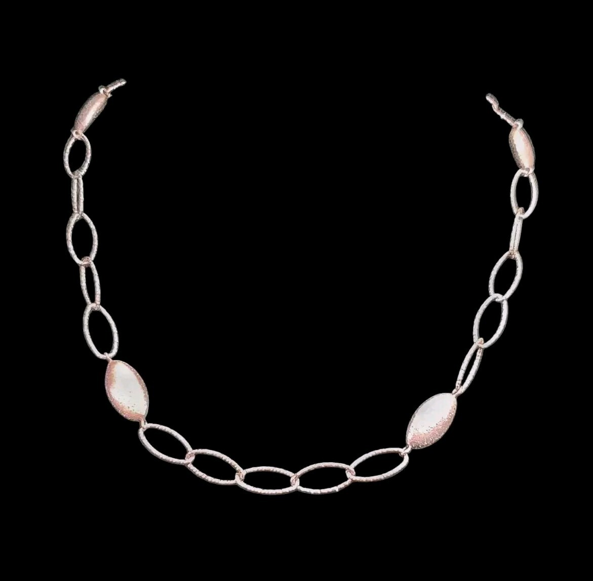 16″ CHARLES GARNIER, Solid Sterling Silver 4 Station Oval Bead Link Necklace