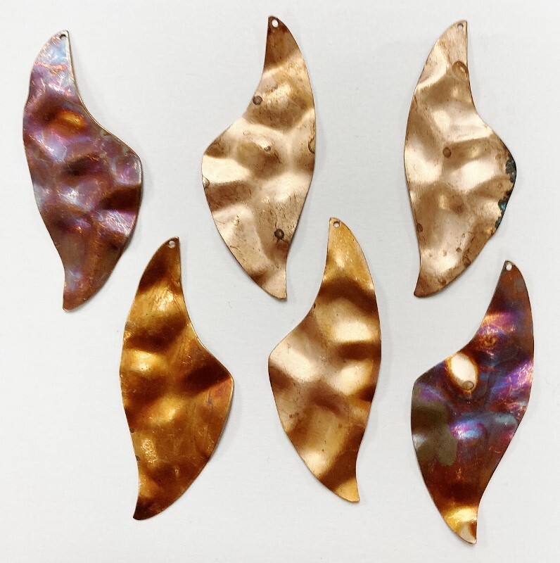 6 VINTAGE AGED COPPER COATED STEEL HAMMERED 56mm LEAF FINDING BEAD PENDANTS 1738